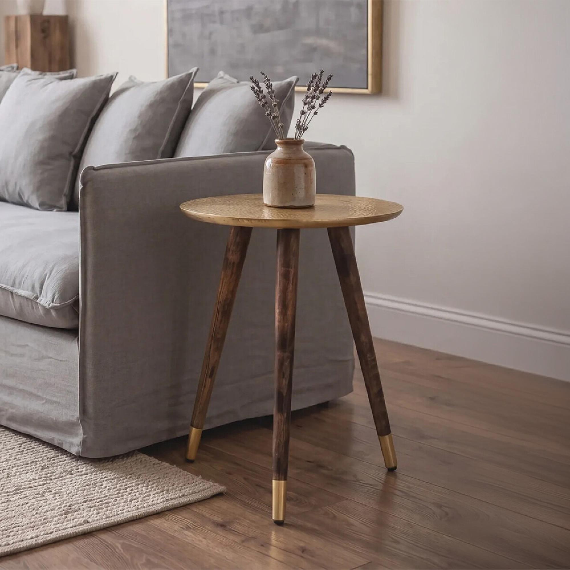 Boho Side Table - Carved Gold - Round