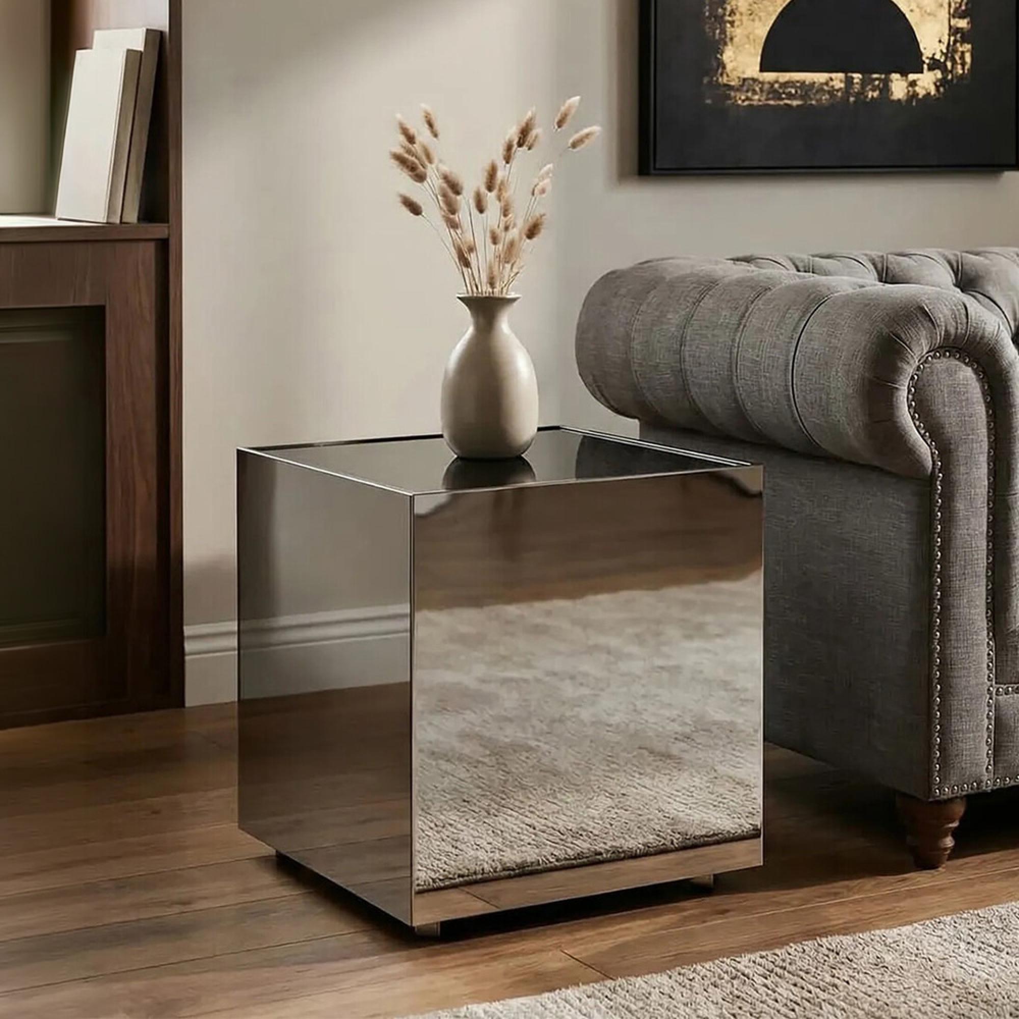 Carlox Side Table - Square - Black Glass and Chrome