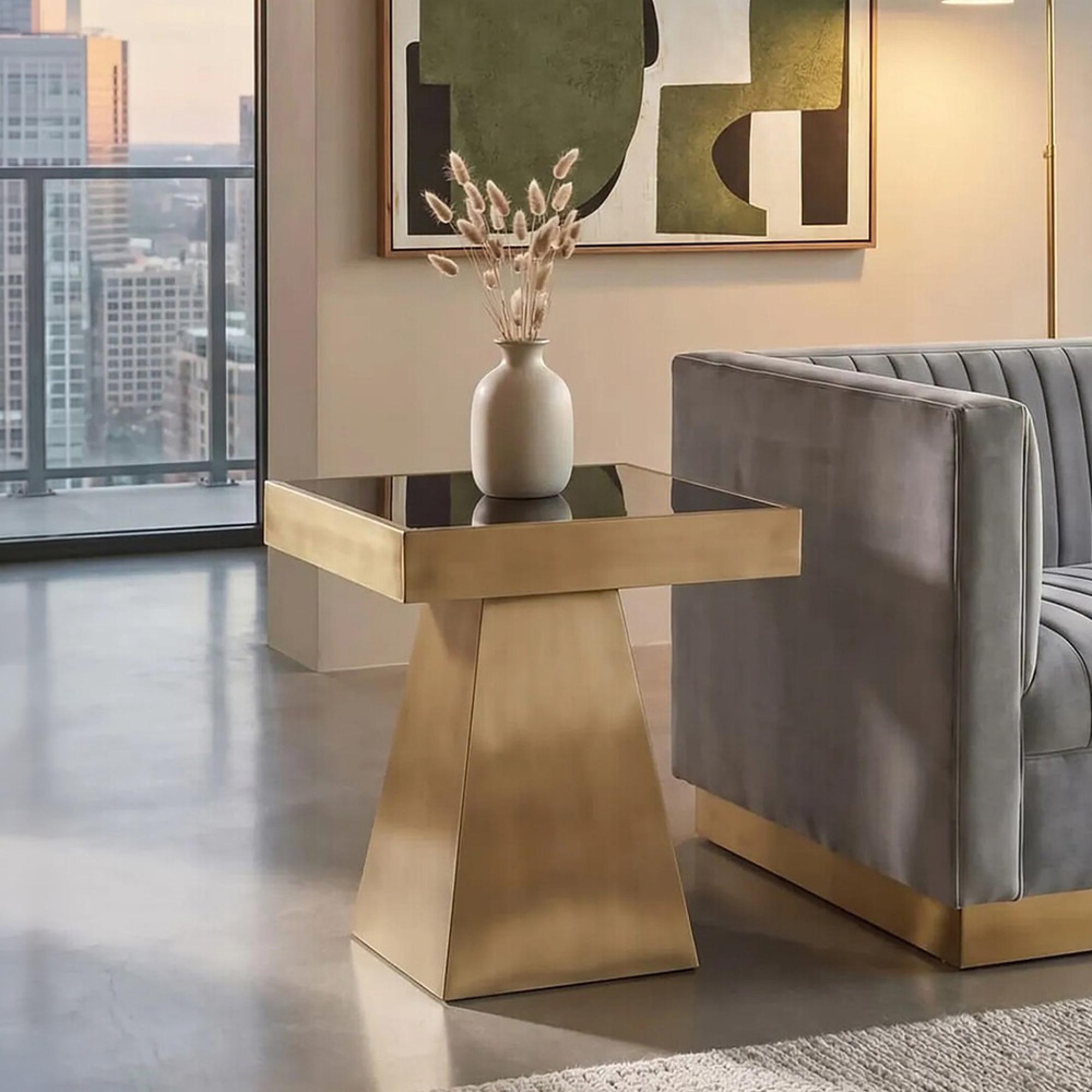 Carlox Side Table - Square - Black Glass with Gold Frame
