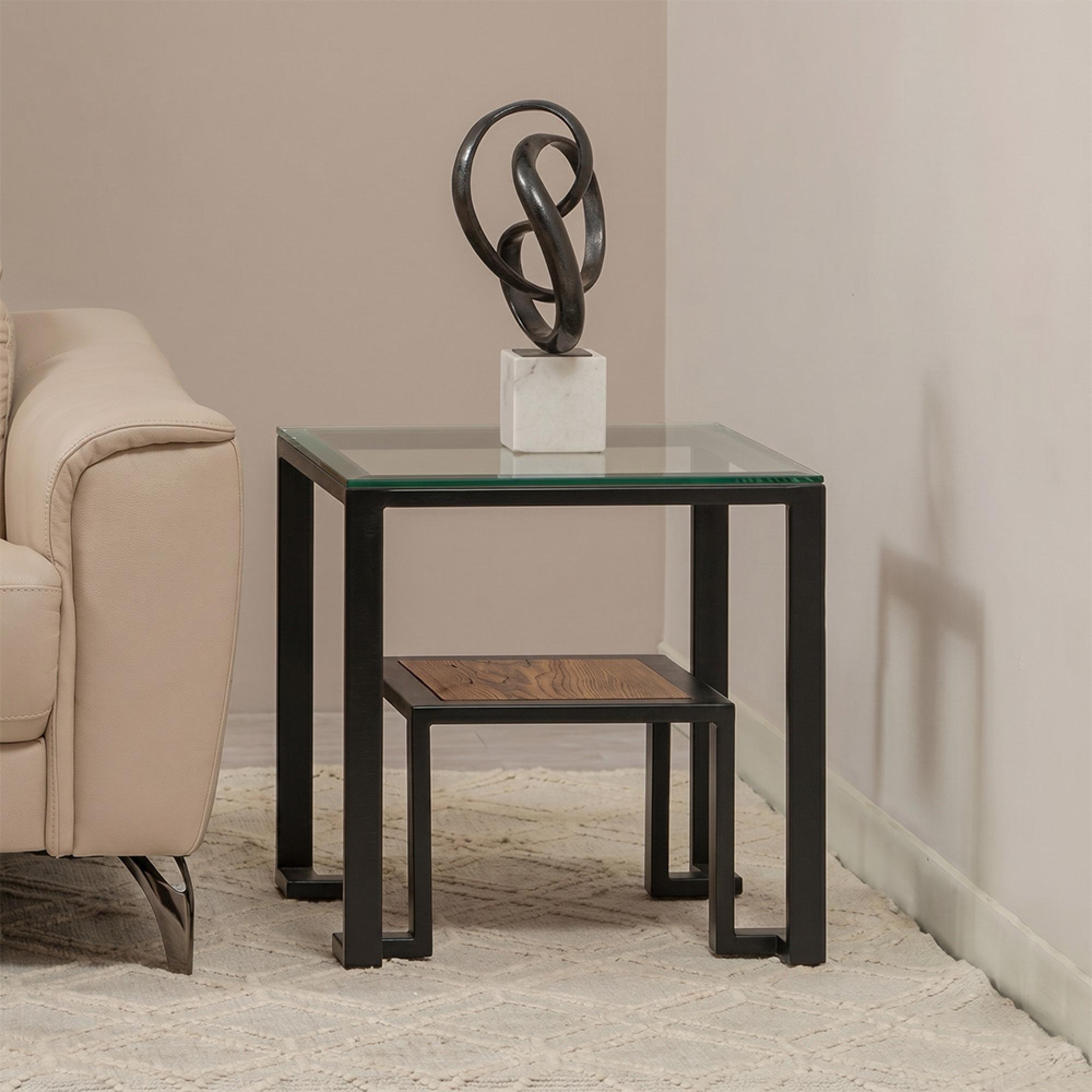 Cibo Side Table - 2 Tier - Square - Clear Glass with Black Metal