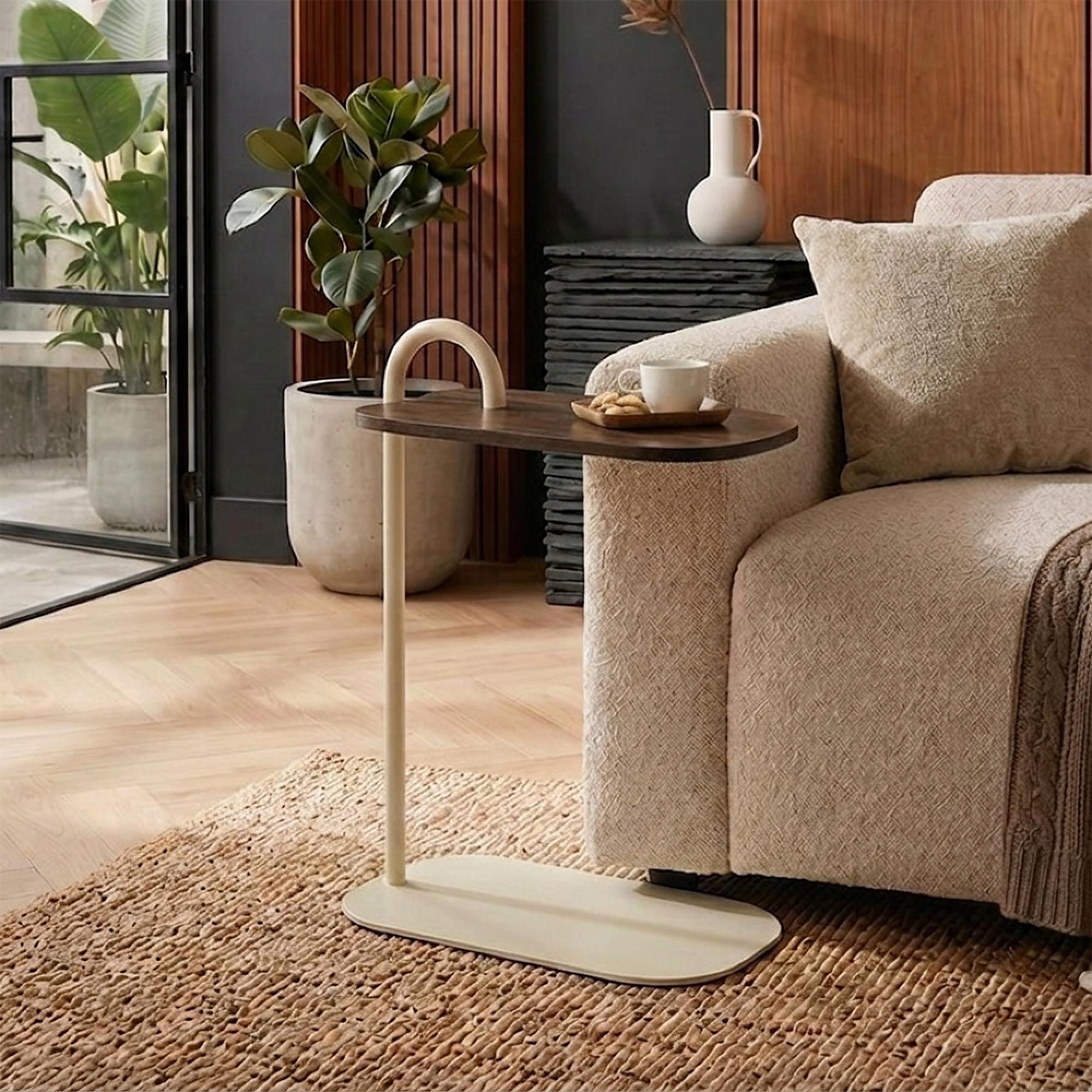 Brix Amy Side Table - Oval - Brown and Beige - Mango Wood and Metal