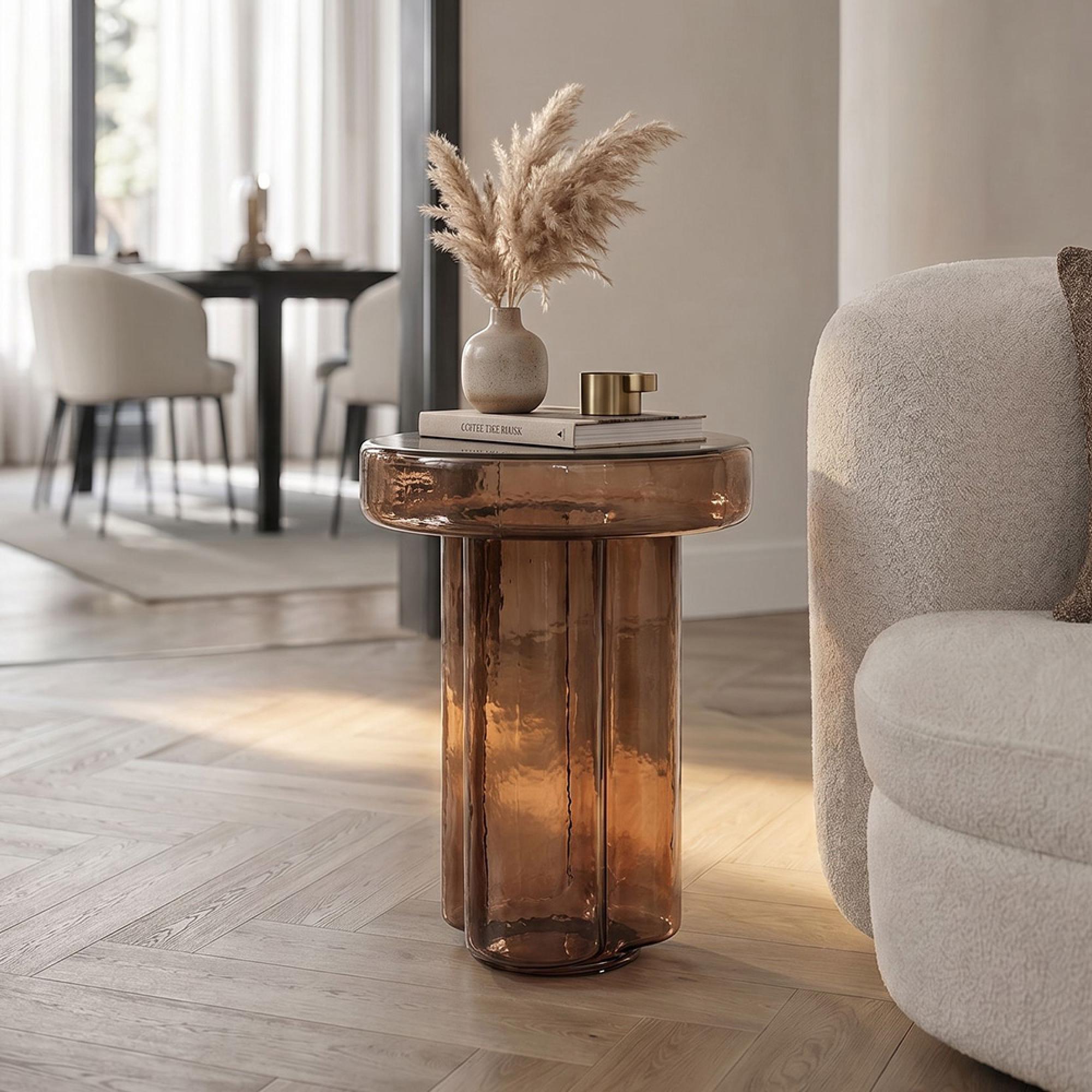 Brix Lio Side Table - Round - Large - Brown - Smoked Glass