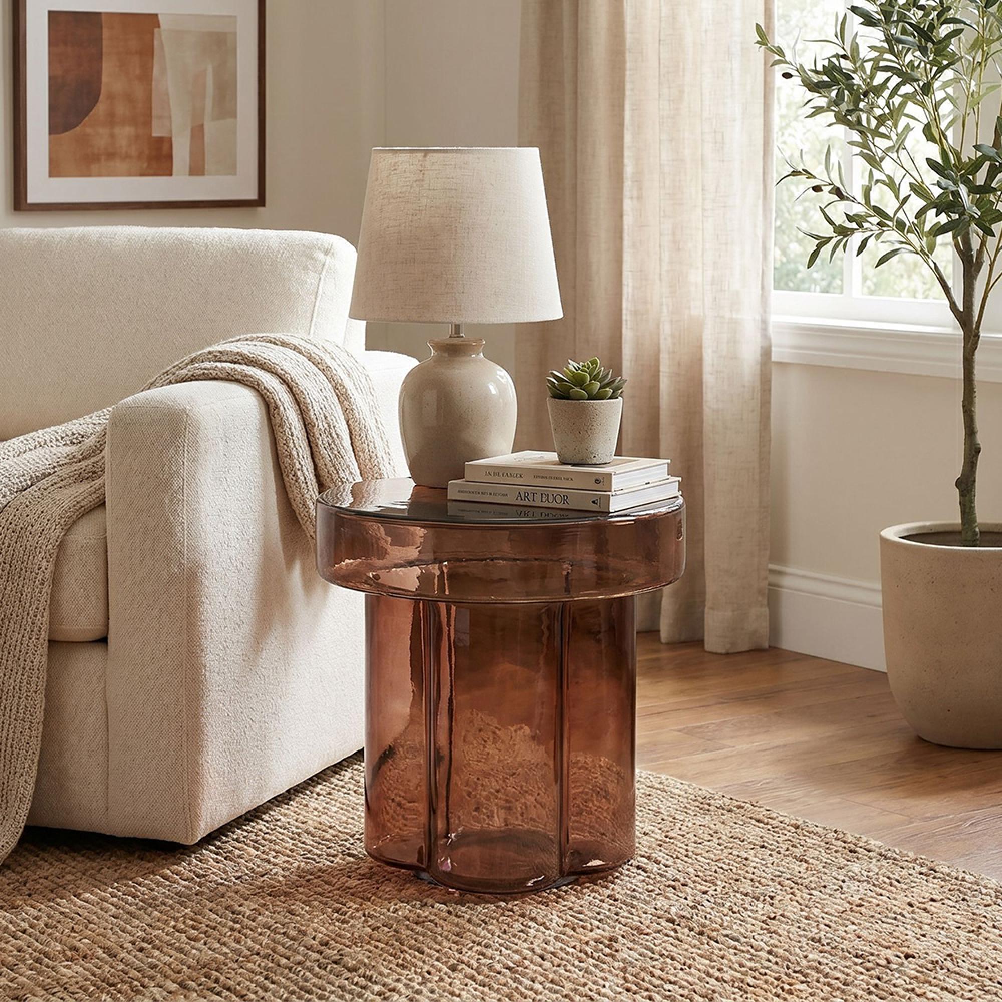 Brix Lio Side Table - Round - Small - Brown - Smoked Glass