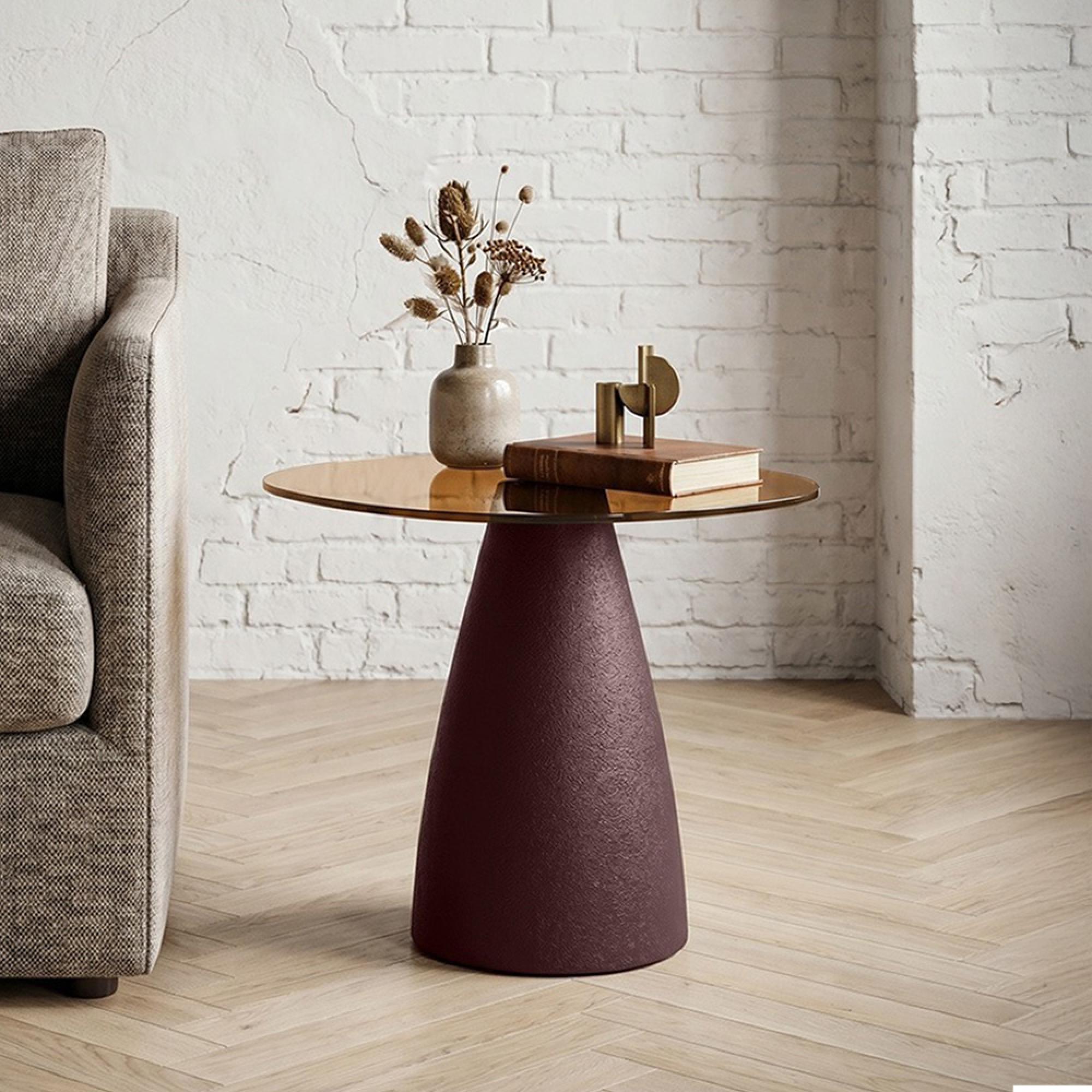 Brix Mylon Side Table - Abstract - Burgundy - Glass and Metal
