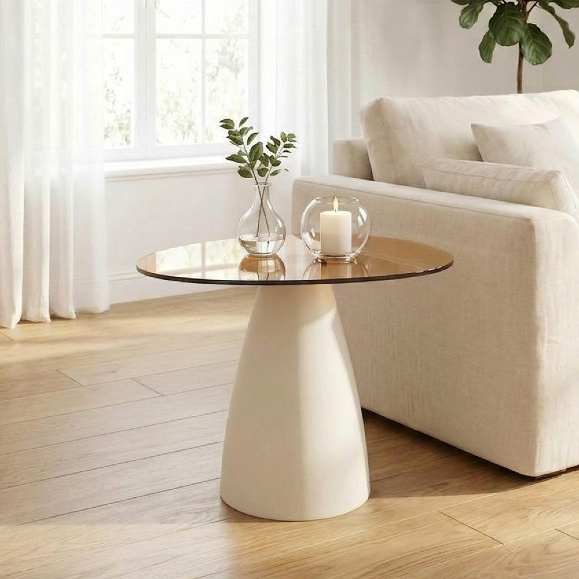 Brix Mylon Side Table - Abstract - Off White - Glass and Metal