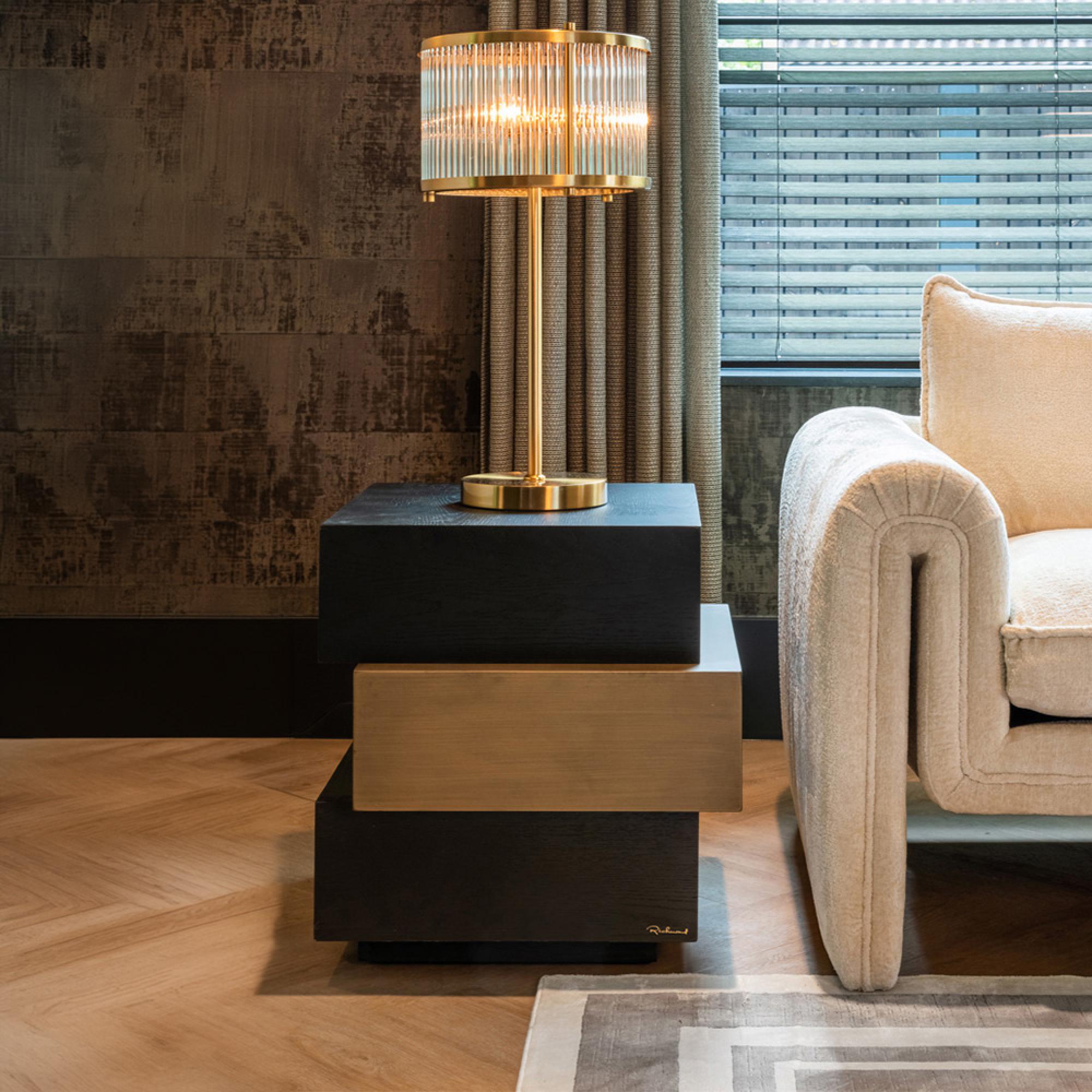 Cambon Dark Oak and Brass Layered Side Table