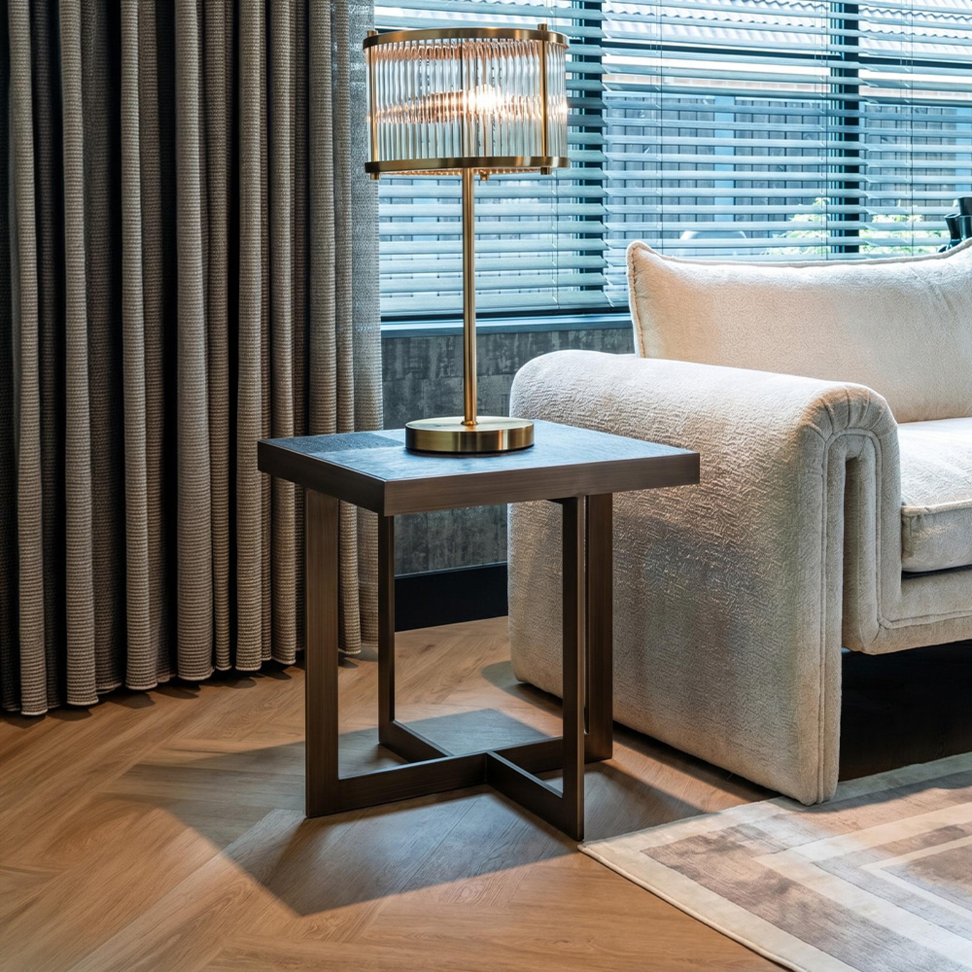 Cambon Dark Oak and Brass Square Side Table