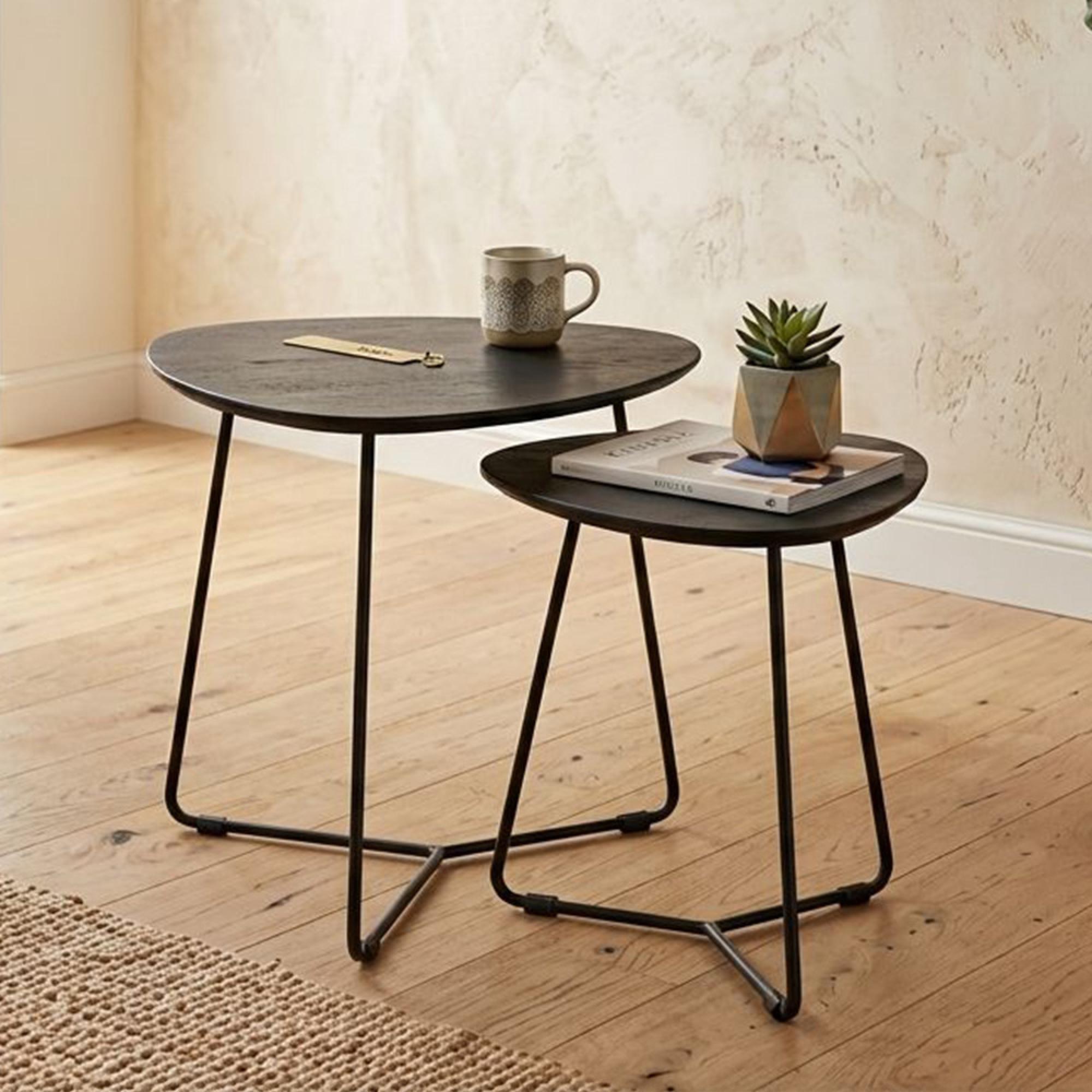 Brix Ivy Side Table - Triangle - Set of 2 - Black - Mango Wood and Metal