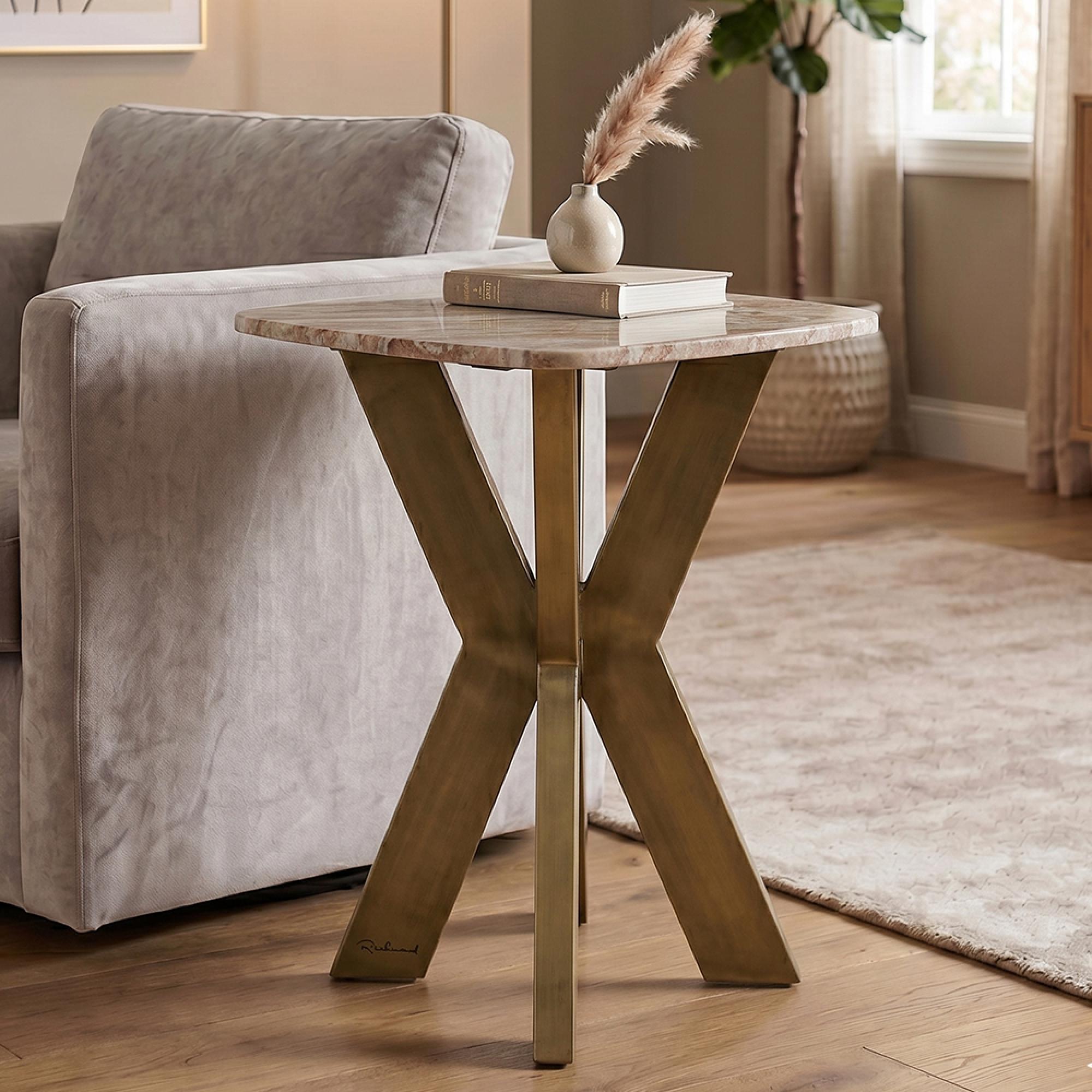 Bottega End Table - Spider Legs - Square - Blush Beige - Marble and Metal