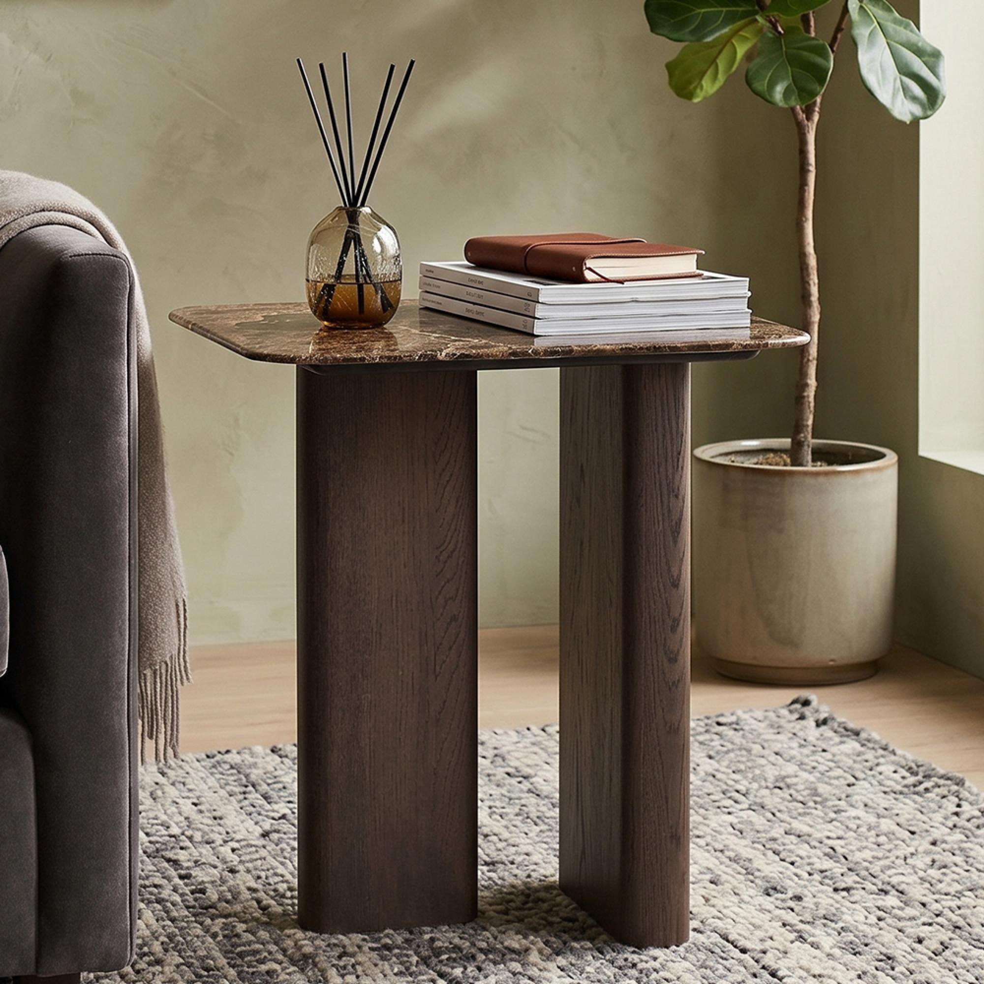 Castello End Table - Square - Smoked charchoal - Marble and Oak