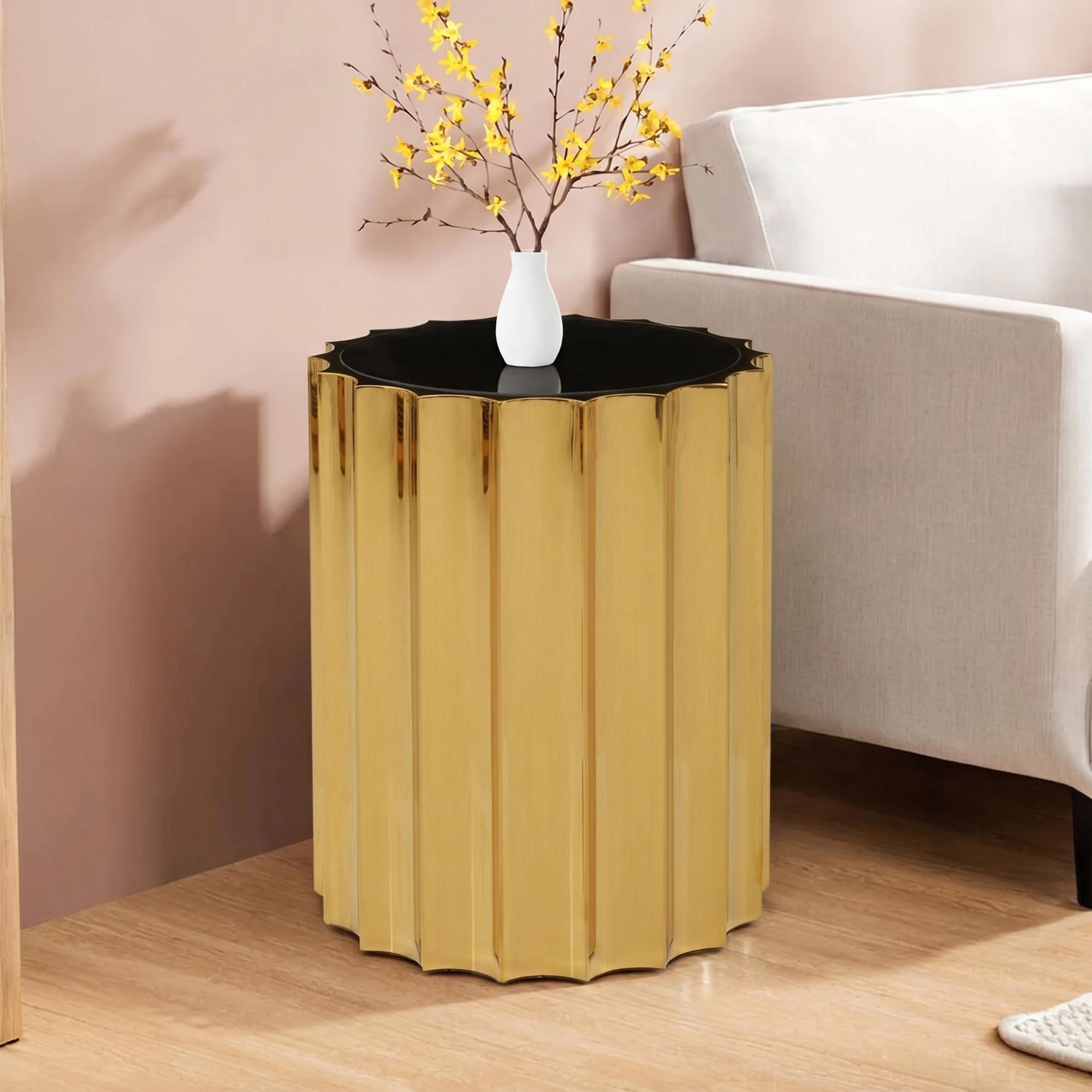 Alvaro Side Table - Round - Black with Titanium Base