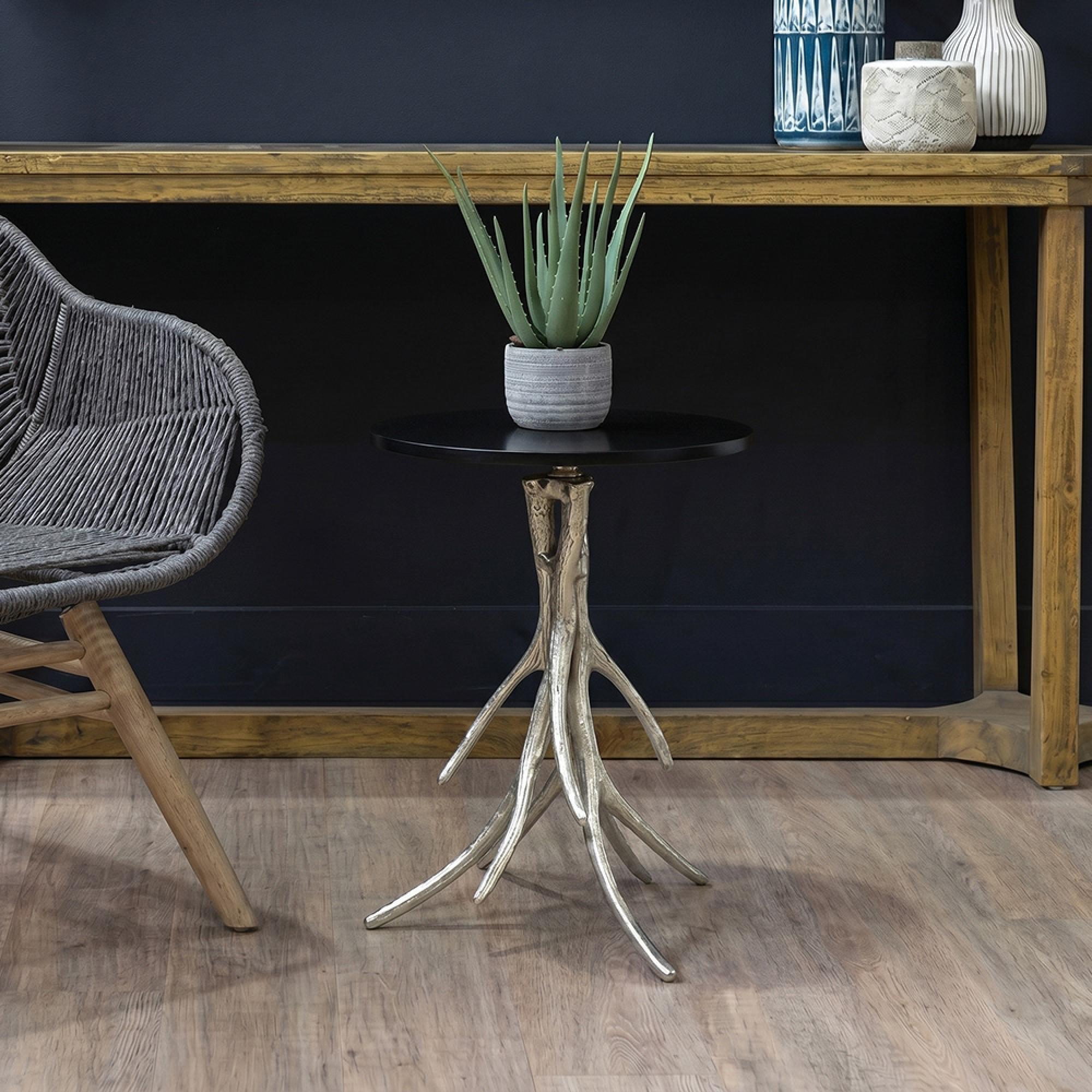 Antler Side Table - Round - Black Marble with Chrome Base