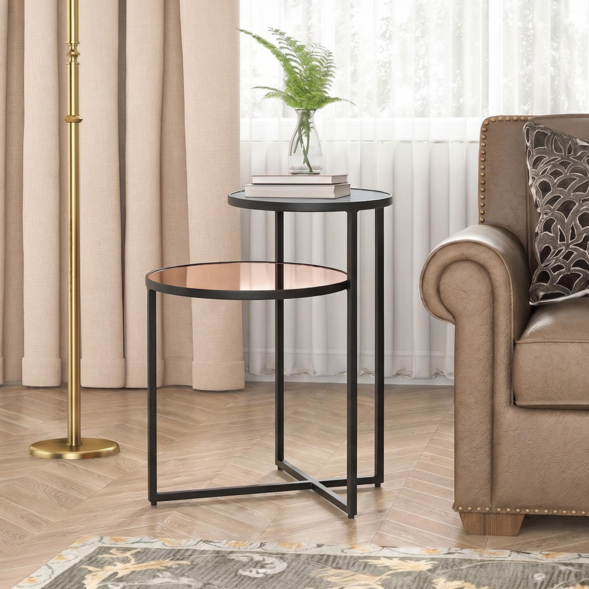 Cercle Side Table - 2 Tier - Round - Smoked Mirror