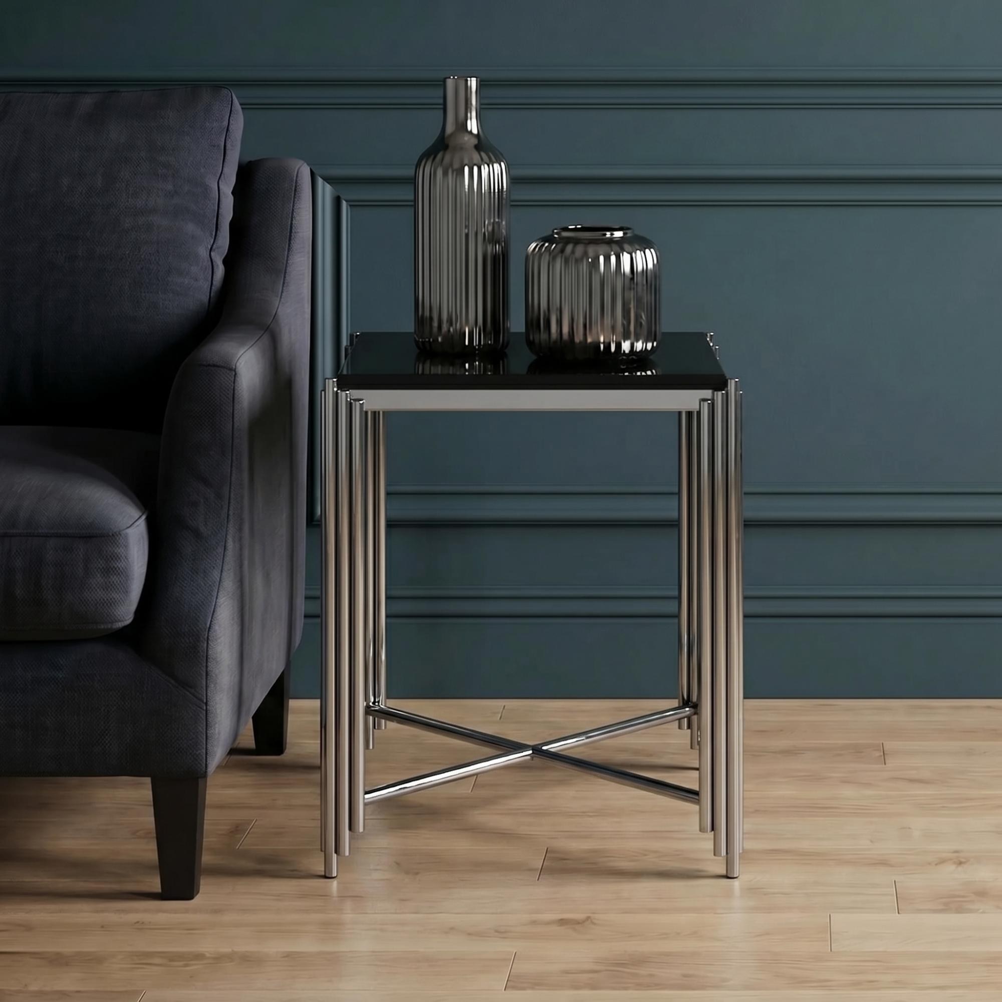 Clarice Side Table - Black Granite with Chrome