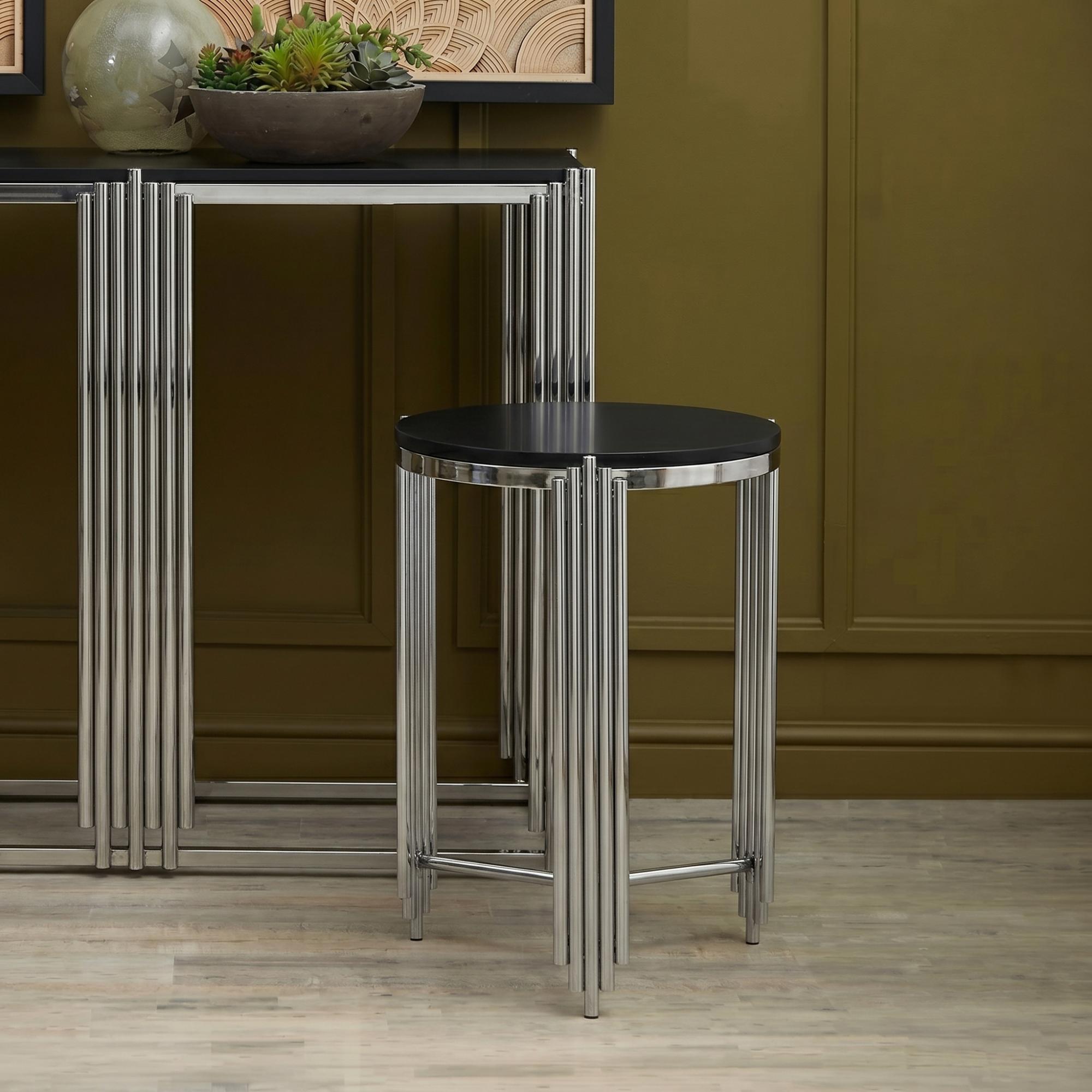 Clarice Side Table - Round - Black Granite with Chrome
