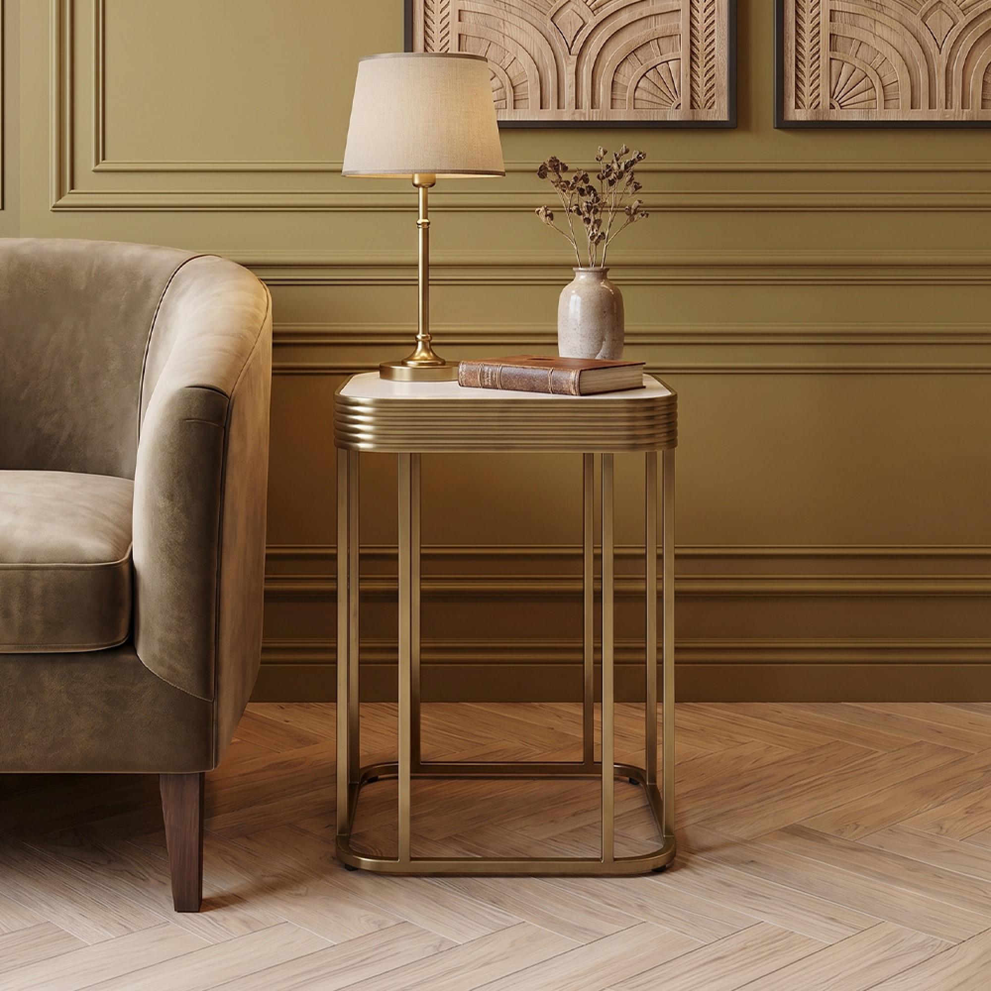 Ella Side Table - Square - Mirrored with Gold Metal