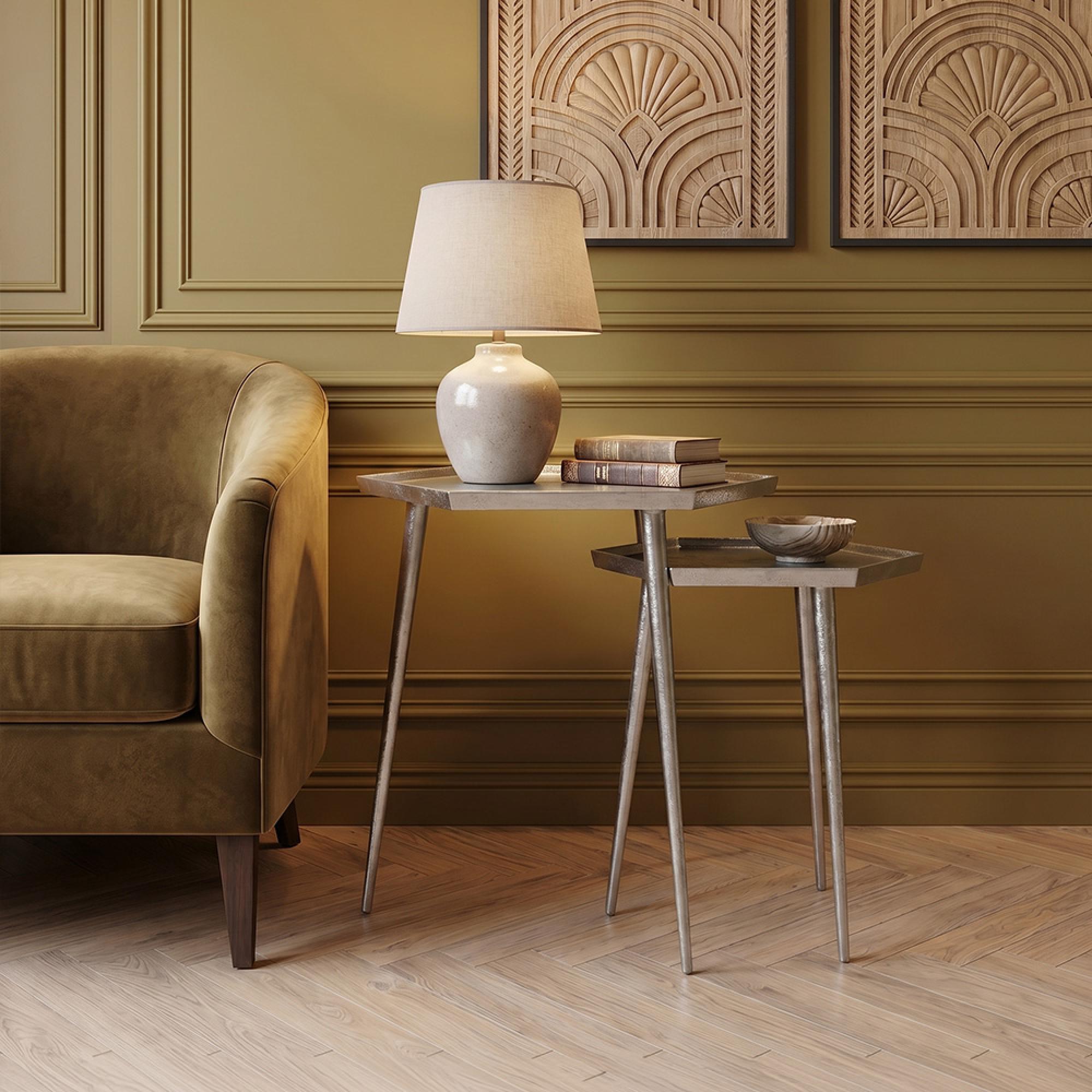 Halle Side Table - Set of 2 - Hexagonal - Silver Metal