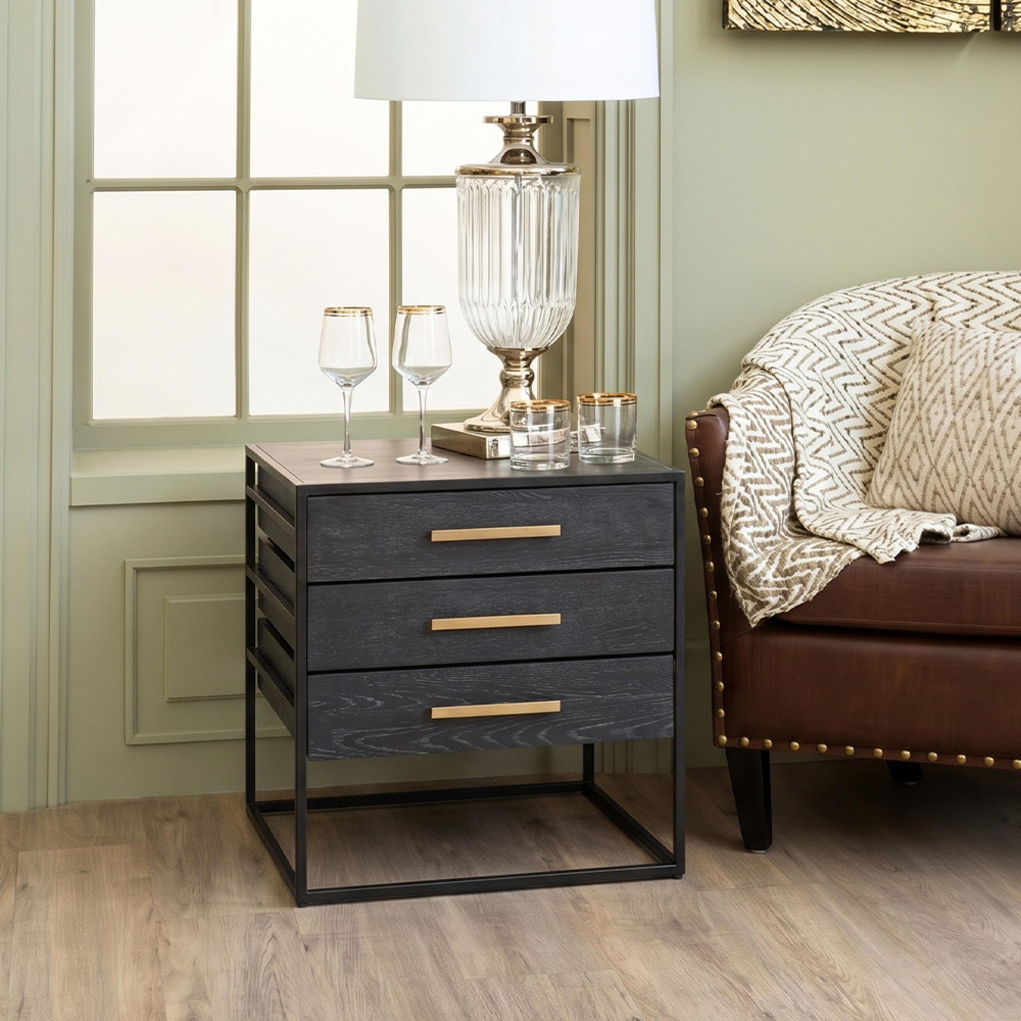 Judd Side Table - 3 Drawer - Black Oak