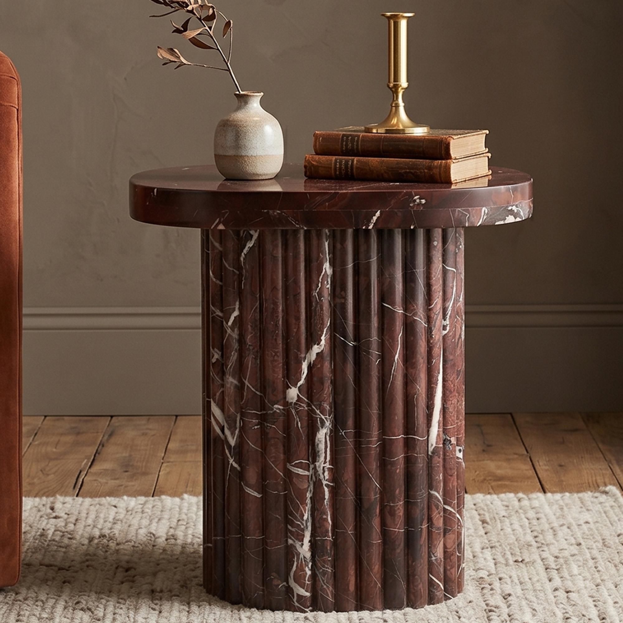 Orchid Fluted End Table - Square - Burgundy - Marble