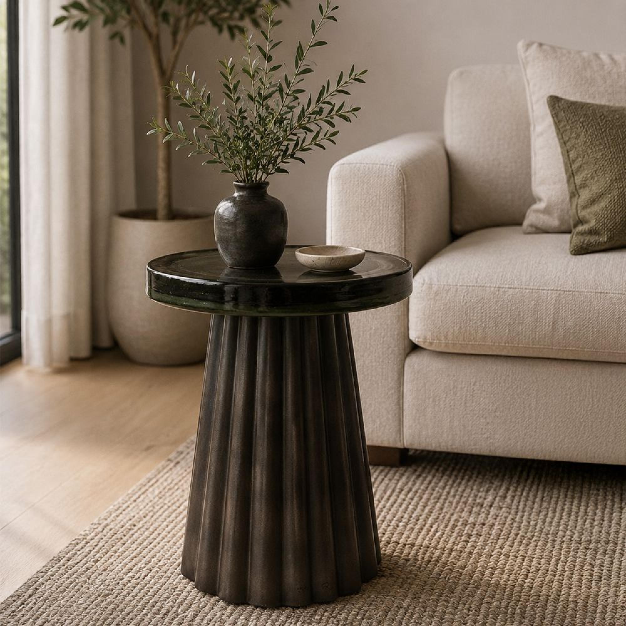 Barwick End Table - Round - Antique Brass - Glass and Metal