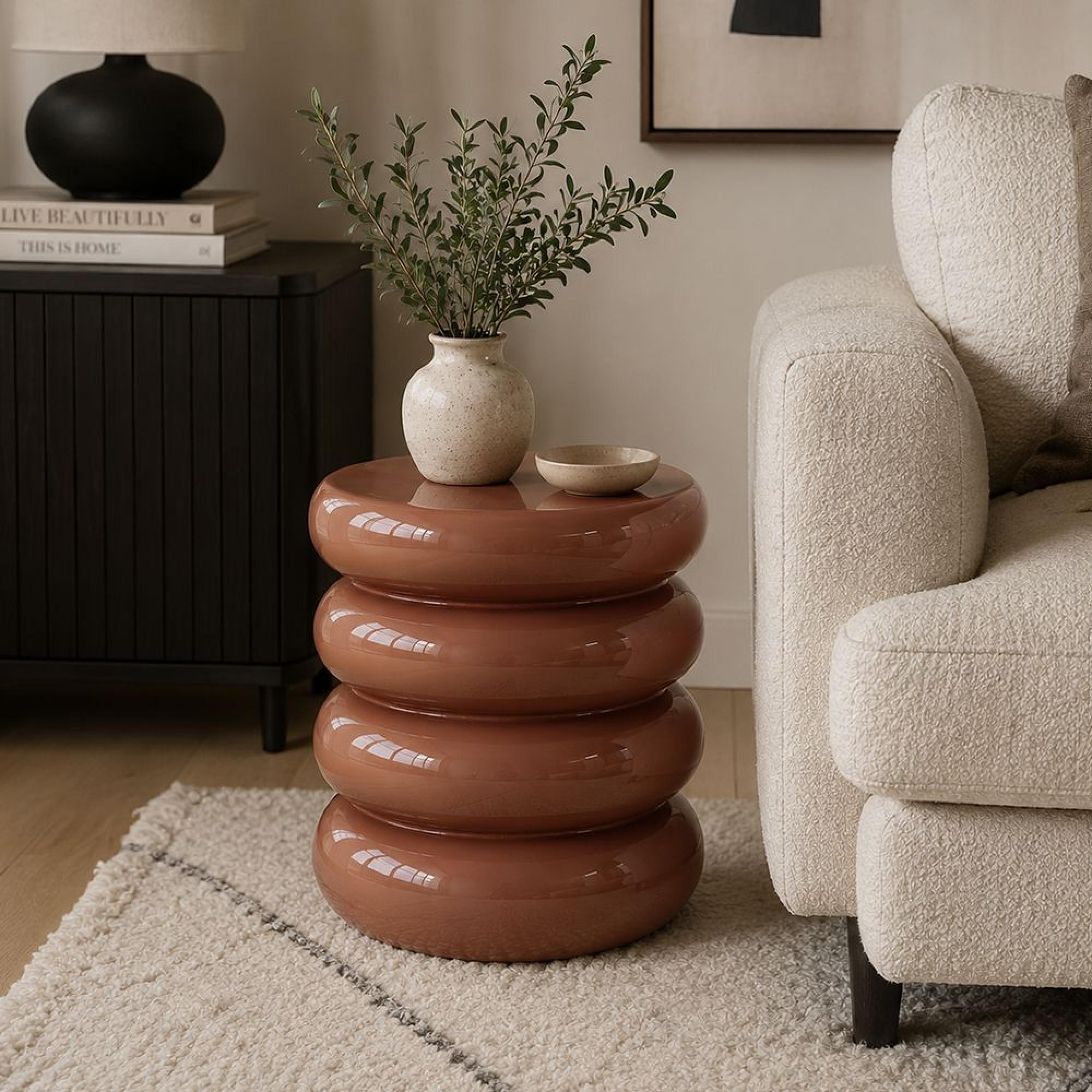 Indie End Table - Round - Mocha Mousse - Polyresin