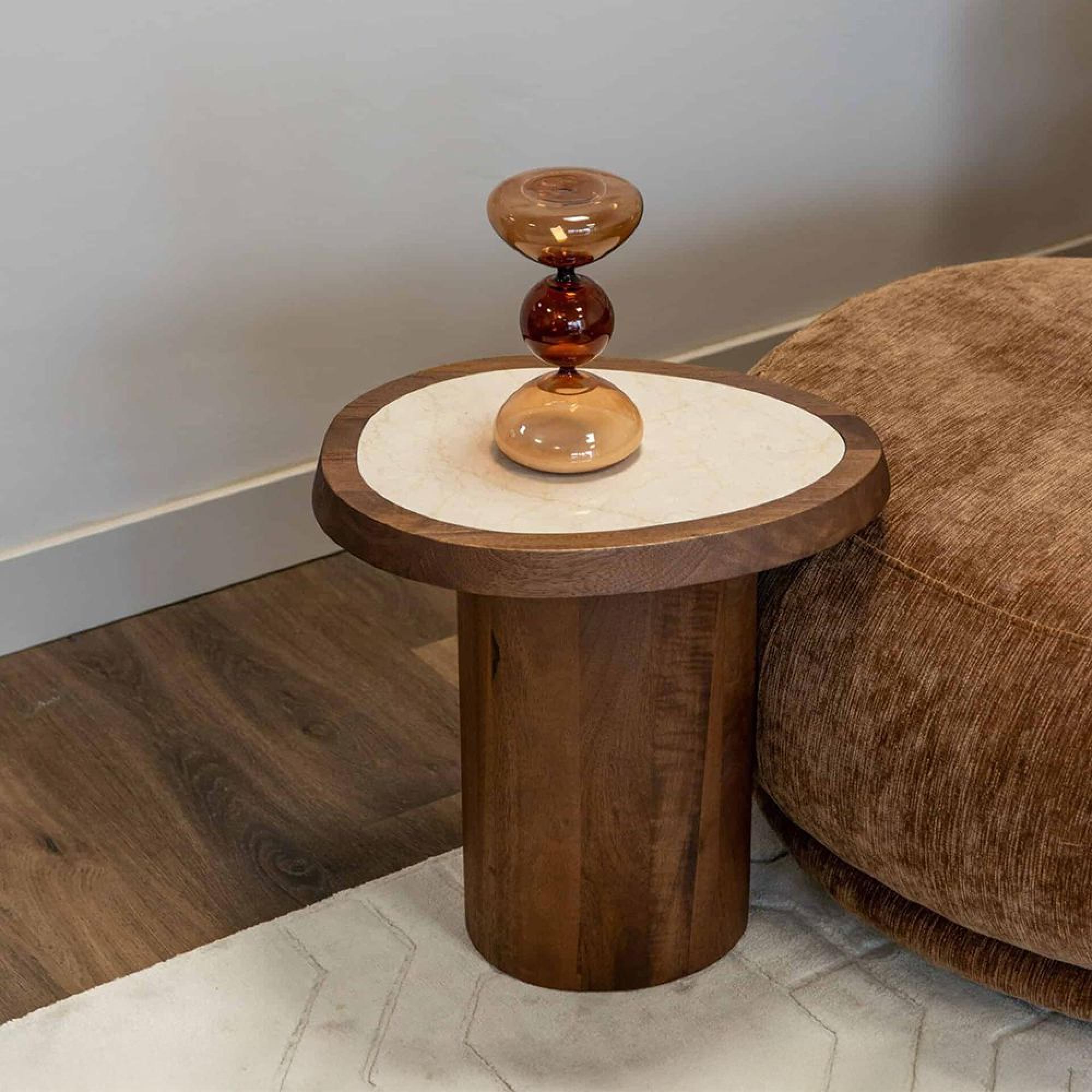 Melrose End Table - Spicebrown - Marble and Mango Wood