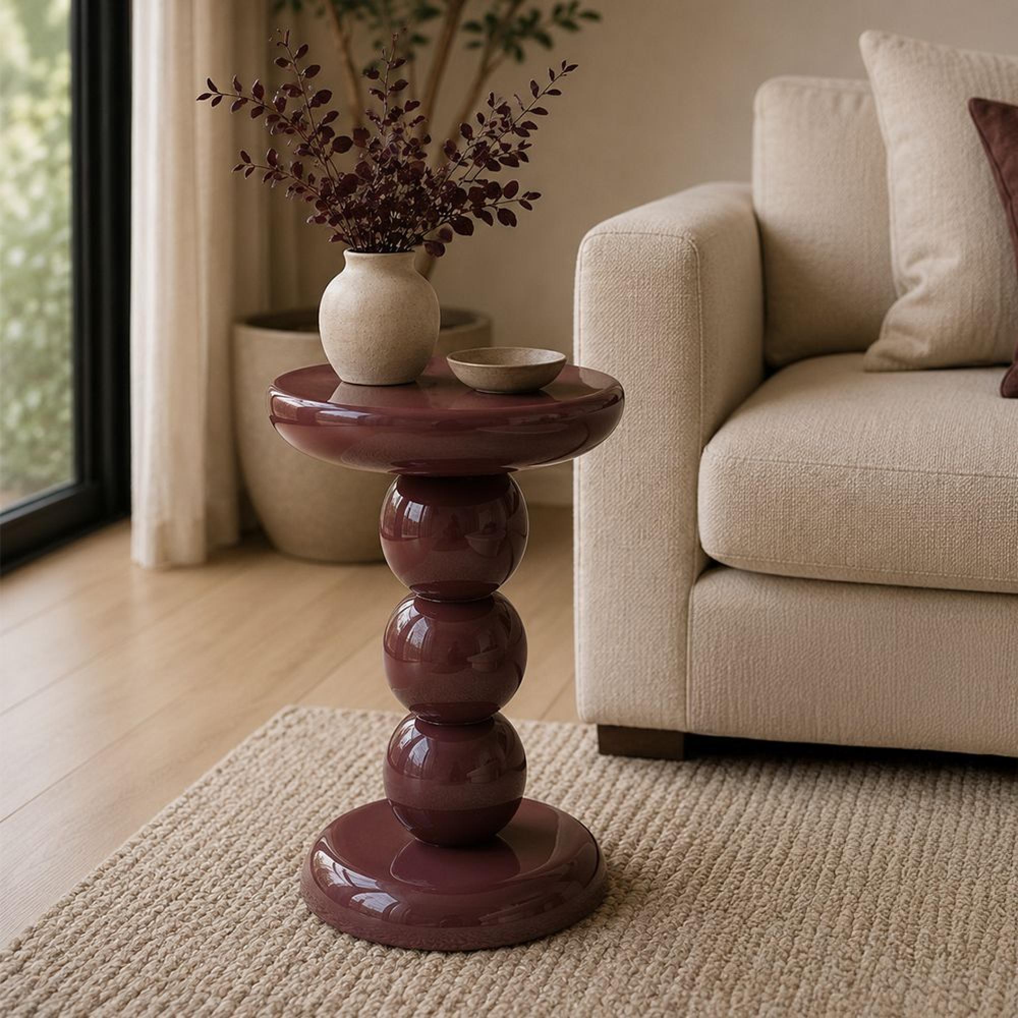 Reid End Table - Round - Burgundy - Metal