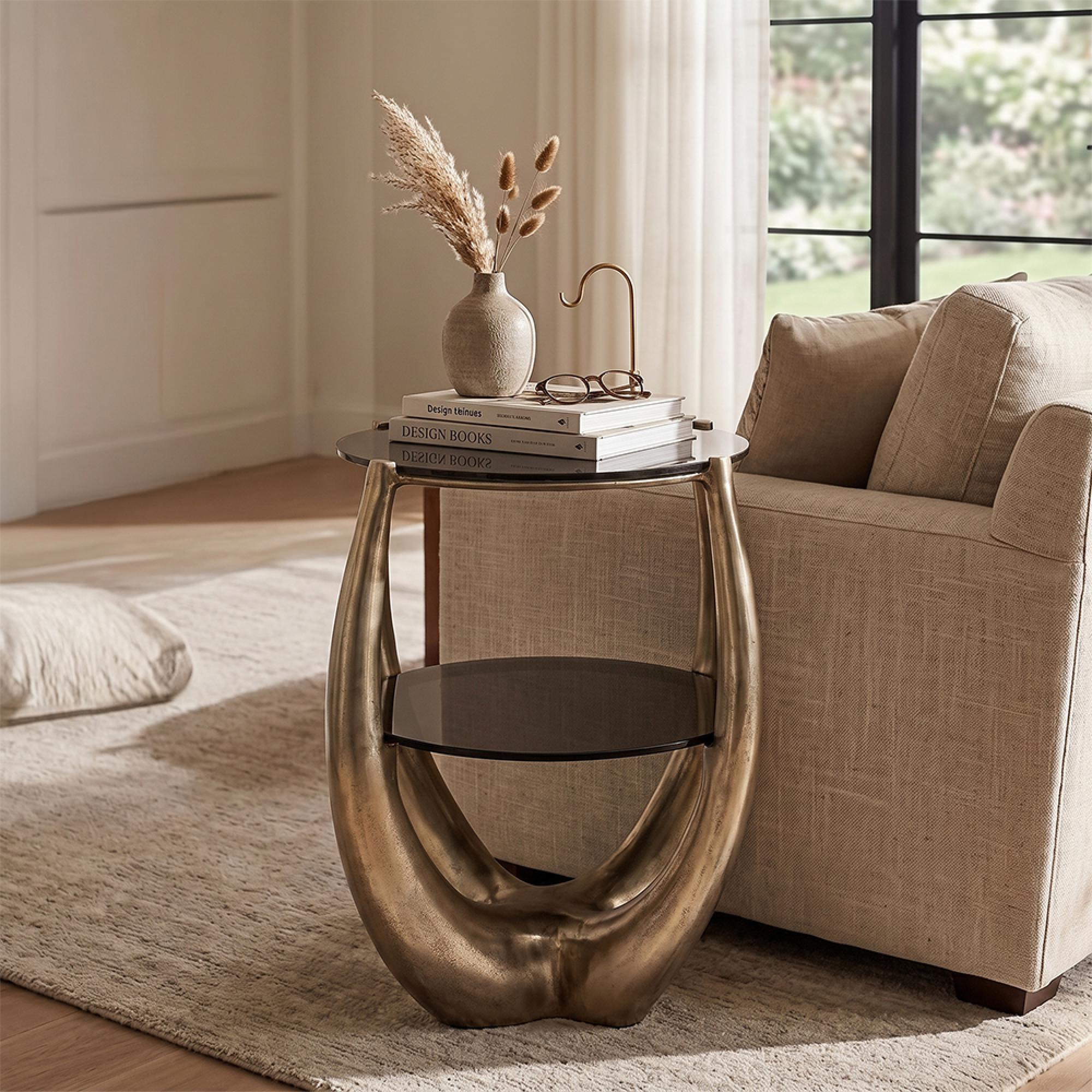 Aida End Table - Smoked and Gold - Glass and Aluminum
