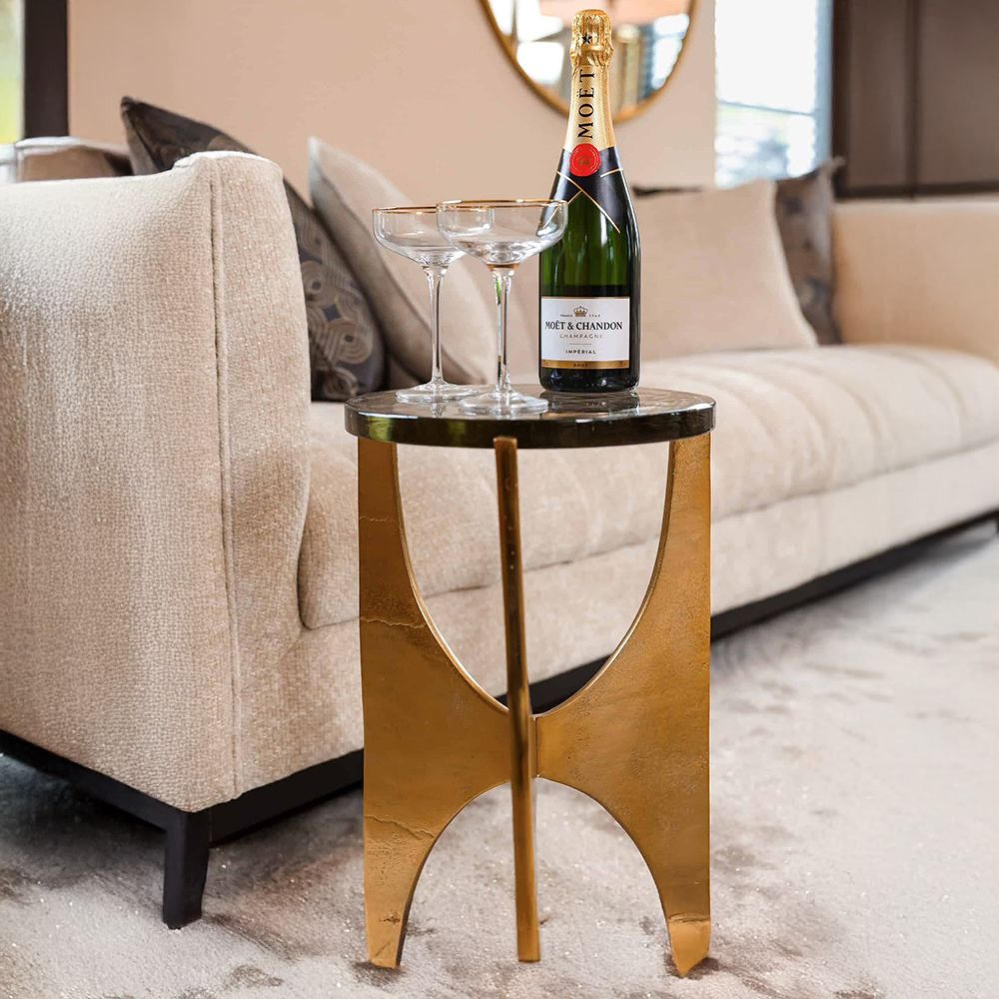 Avery End Table - Round - Smoked and Gold - Glass and Aluminum
