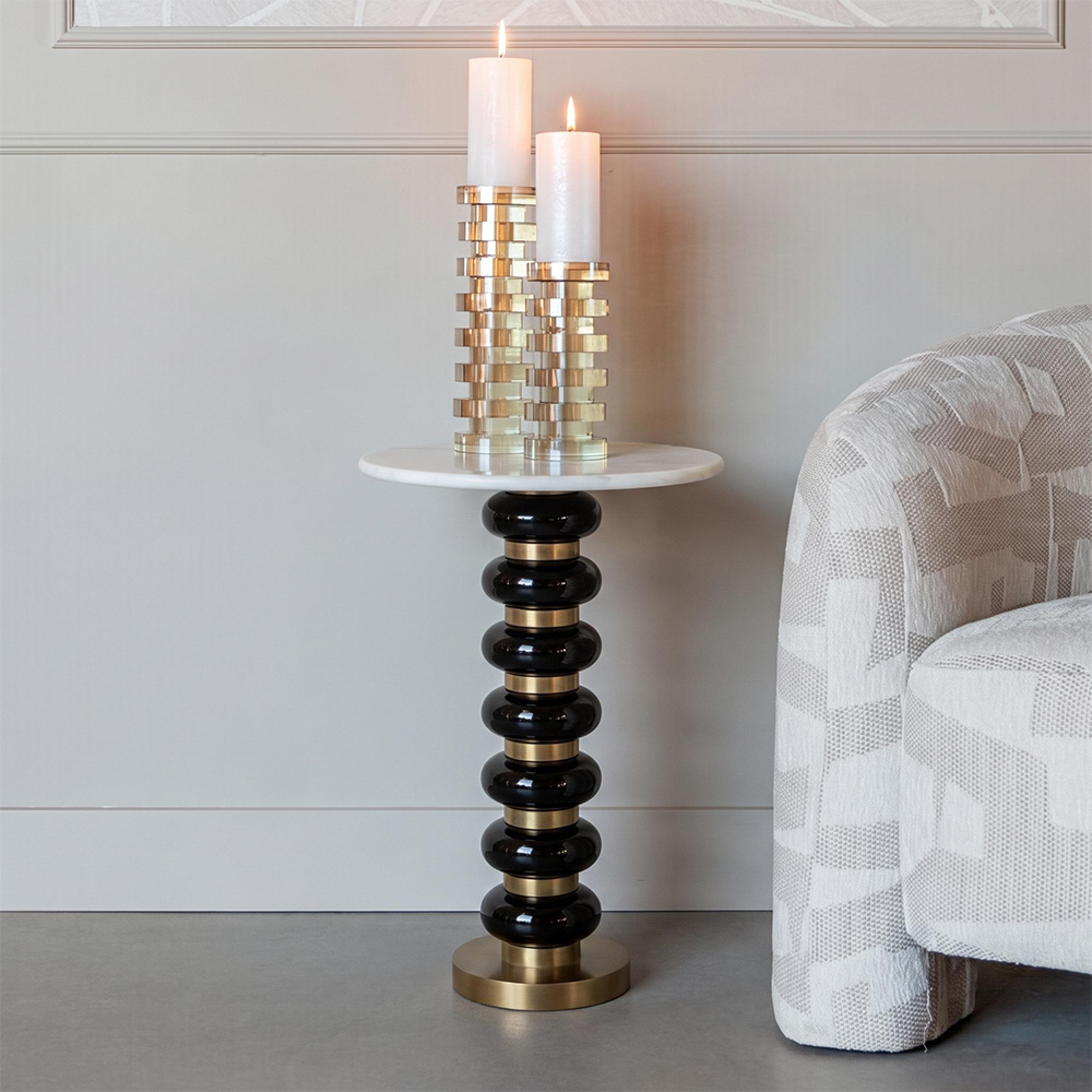 Barbara End Table - Round - White and Black - Glass and Marble