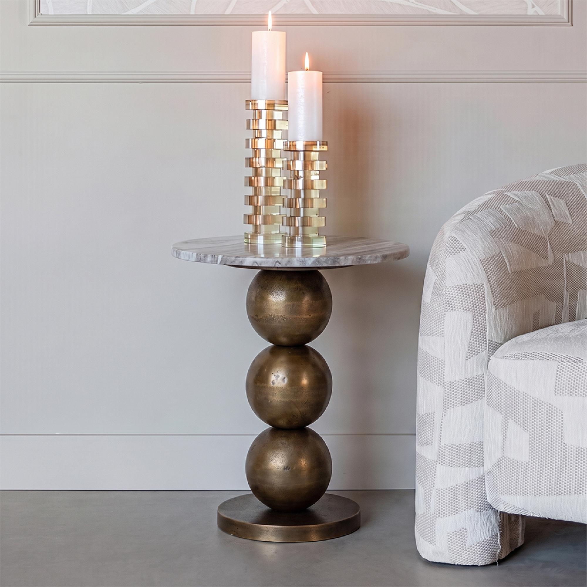 Barley End Table - Round - Beige and Gold - Marble and Aluminum