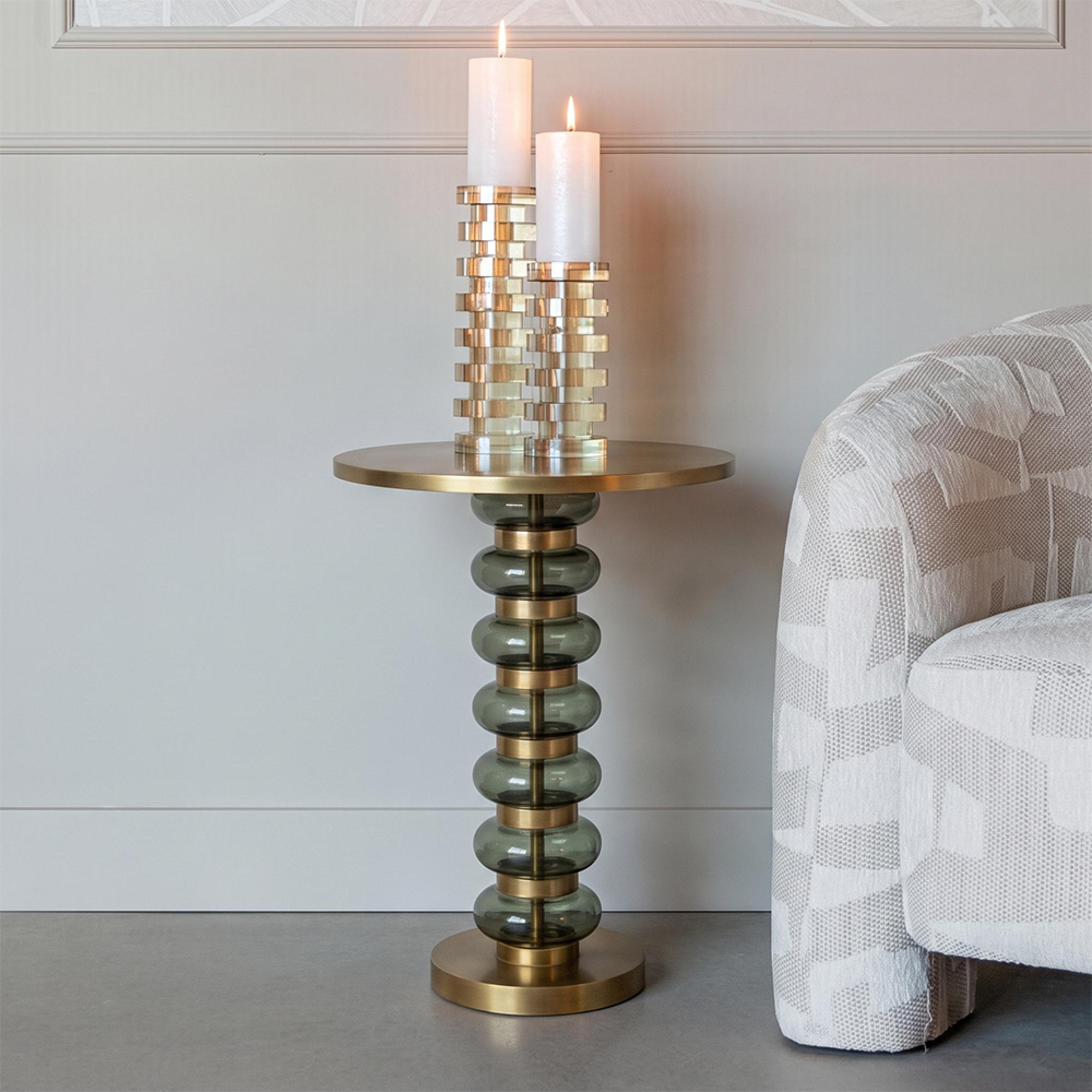 Bowiene End Table - Round - Green and Gold - Glass and Aluminum