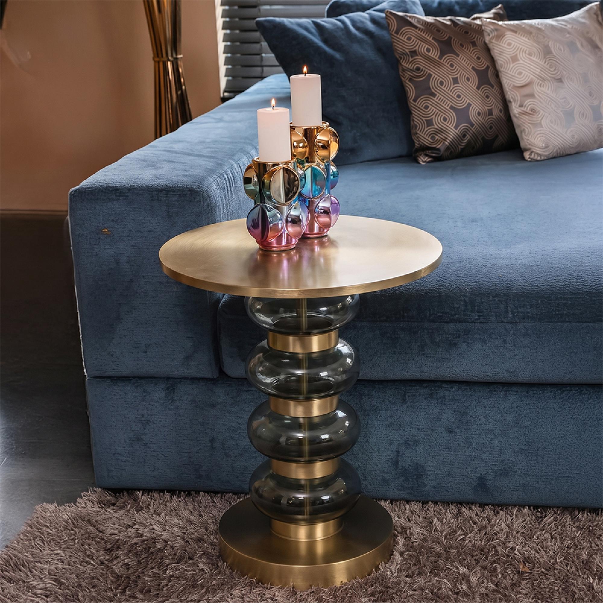 Dalina End Table - Round - Green and Gold - Glass and Aluminum