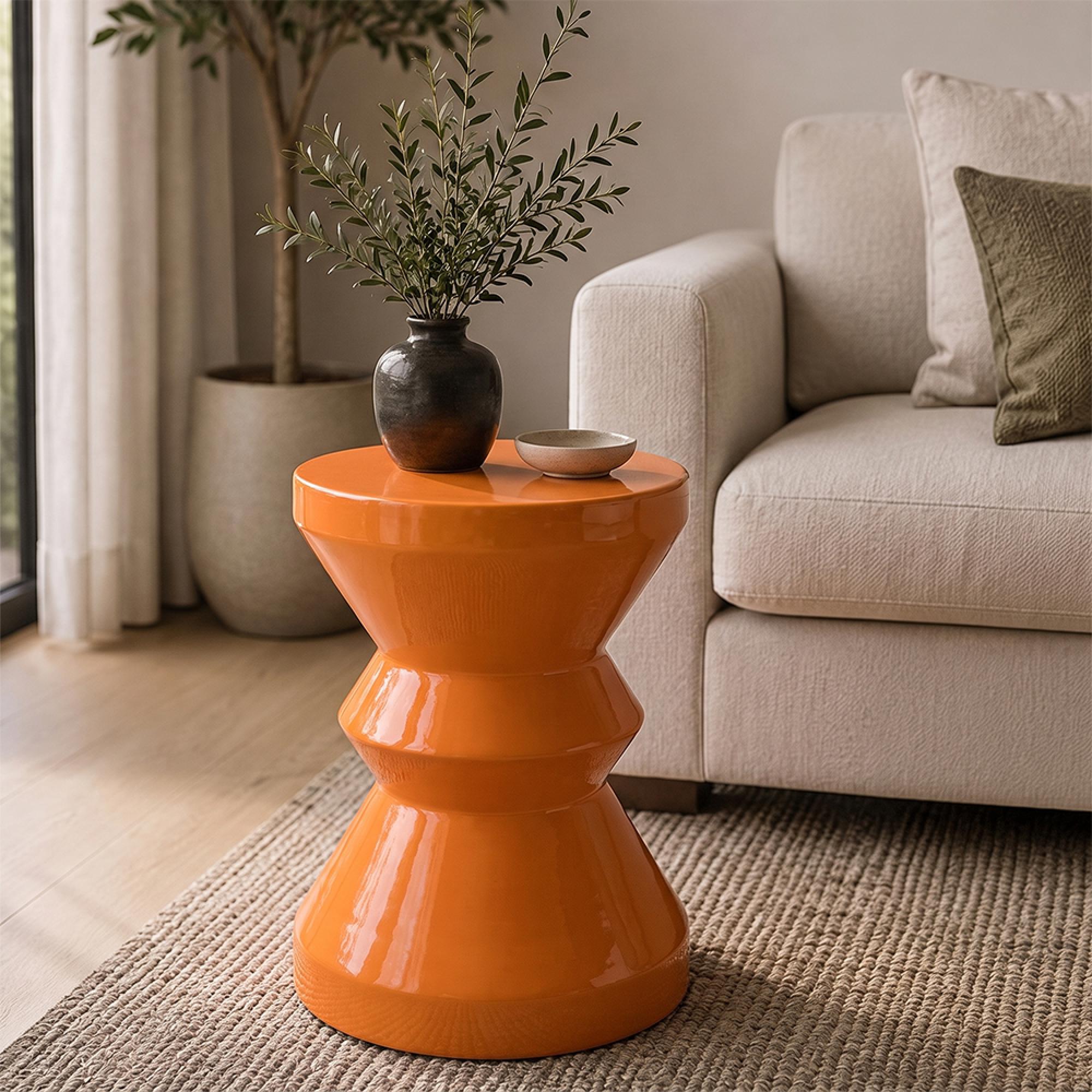 Diablo End Table - Round - Orange - Metal