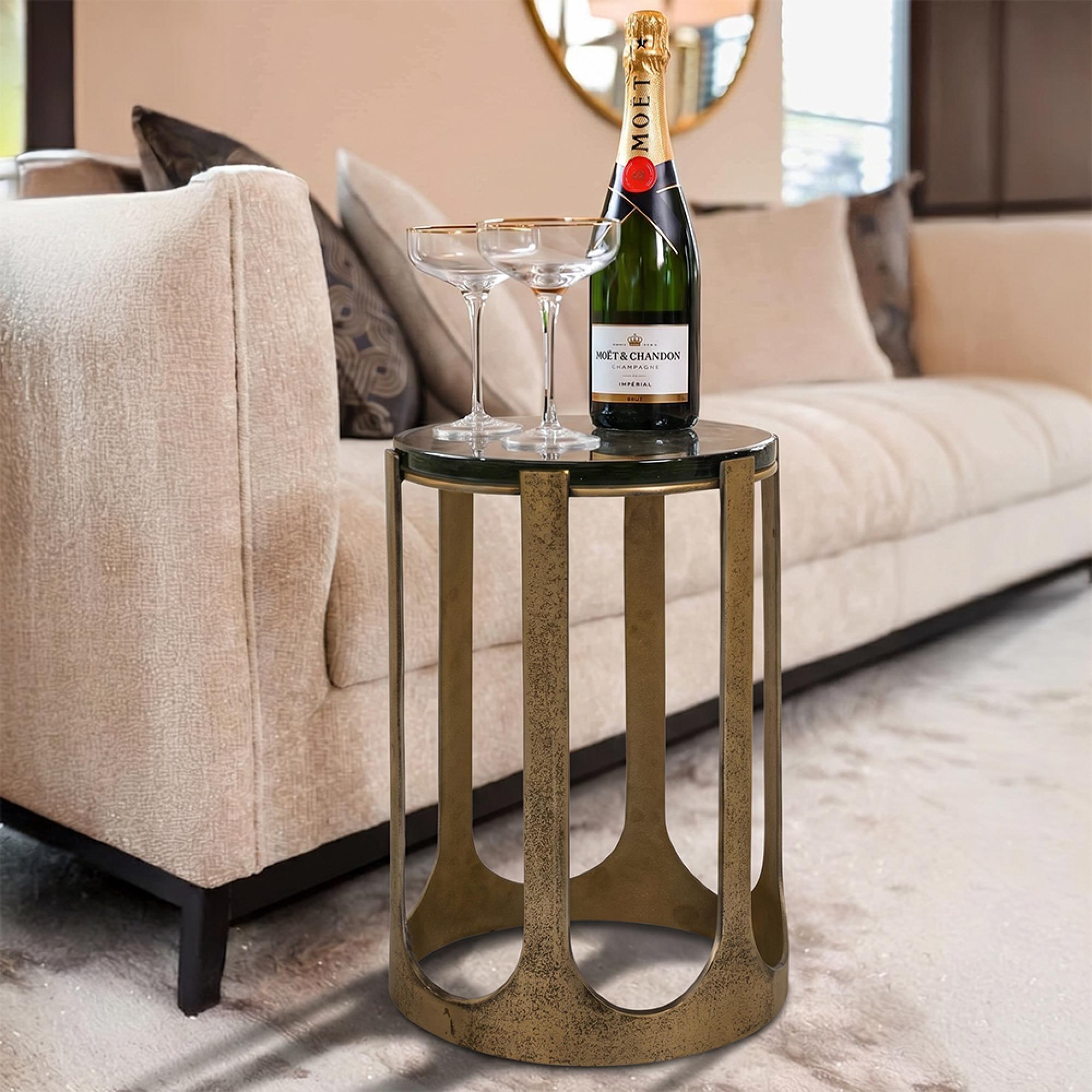Rixo End Table - Round - Gold - Glass and Aluminum