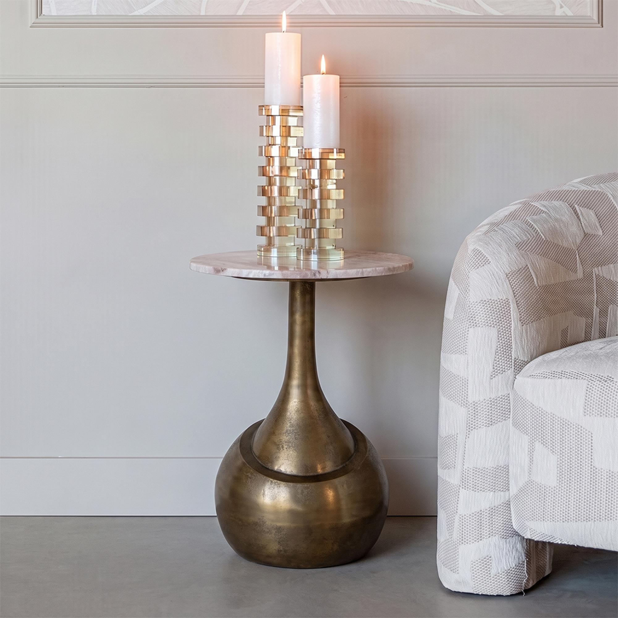Sia End Table - Round - Beige and Gold - Marble and Aluminum