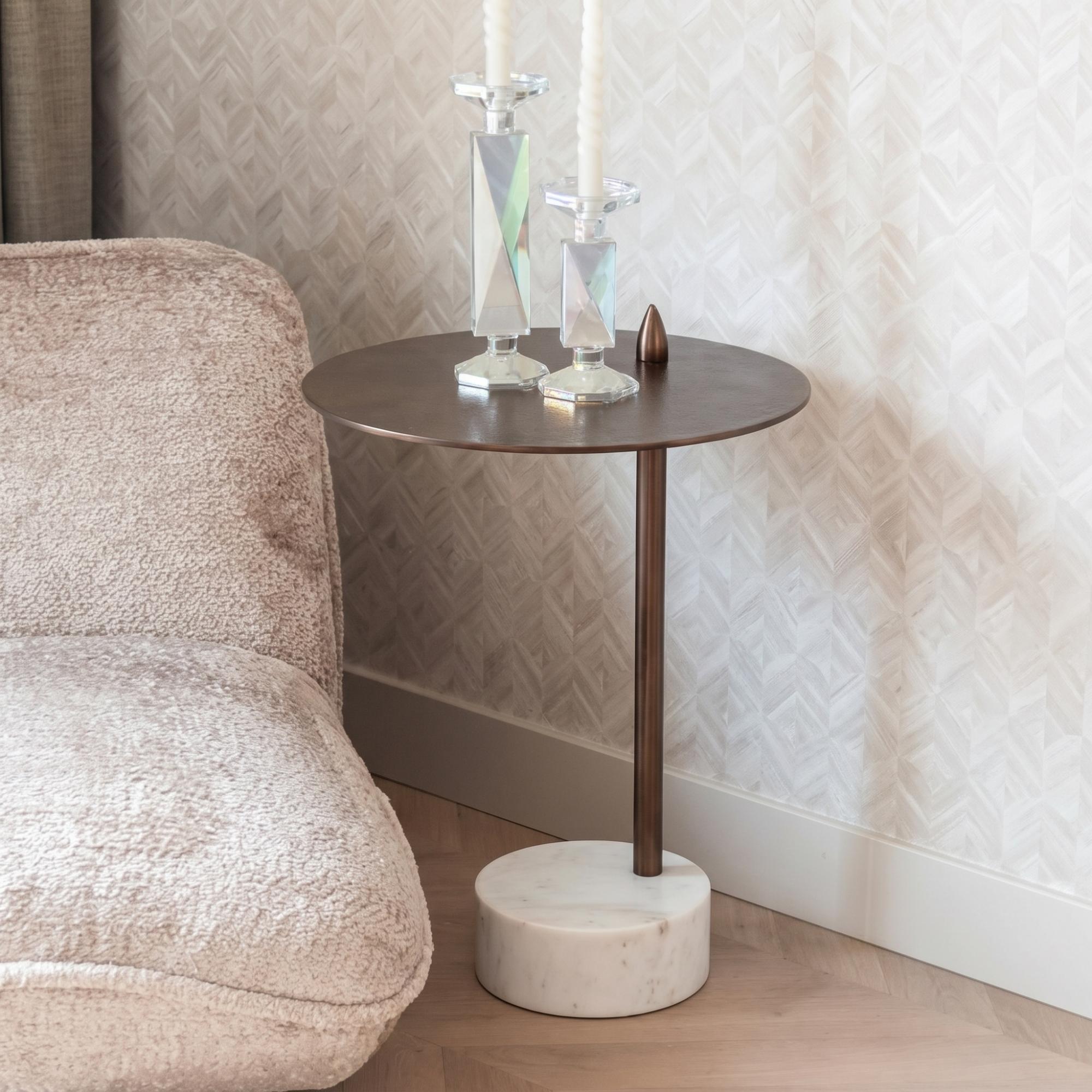 Barron Metal and Marble Base Round Side Table
