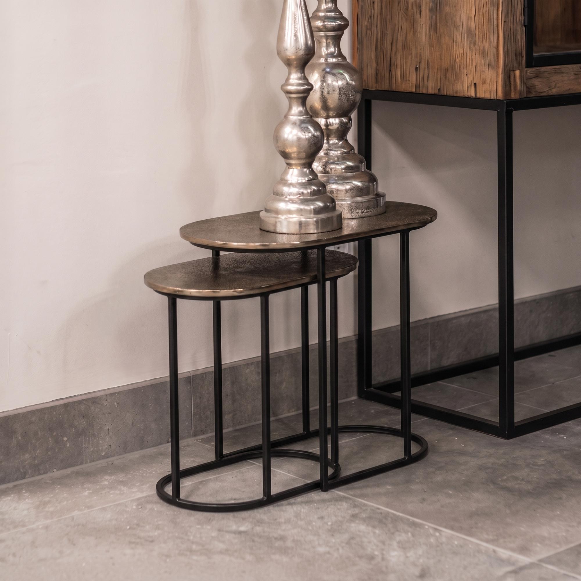 Chandon Side Table - 2 Tier - Oval - Champagne Gold and Black - Aluminium