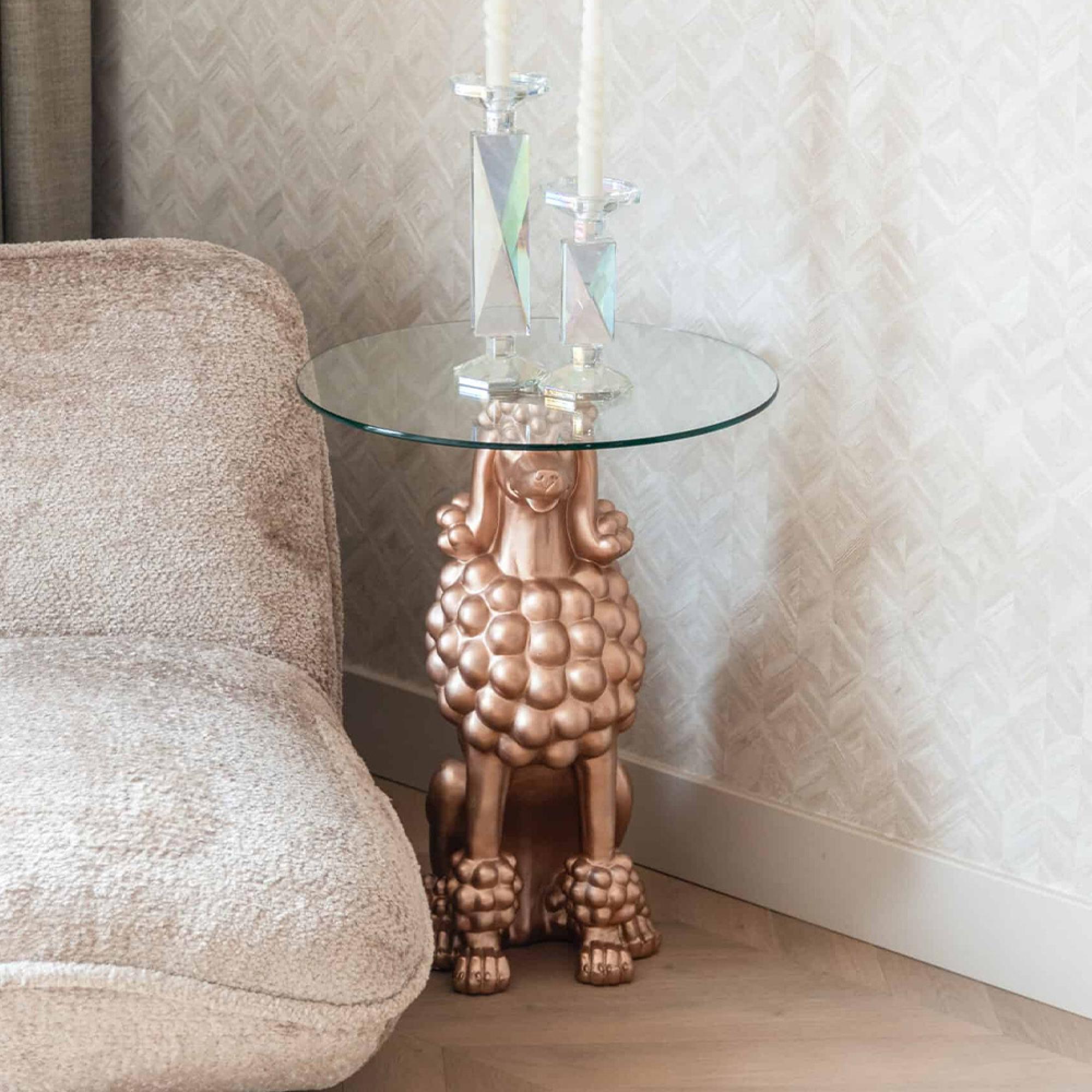 Poodle Glass Top Round Side Table