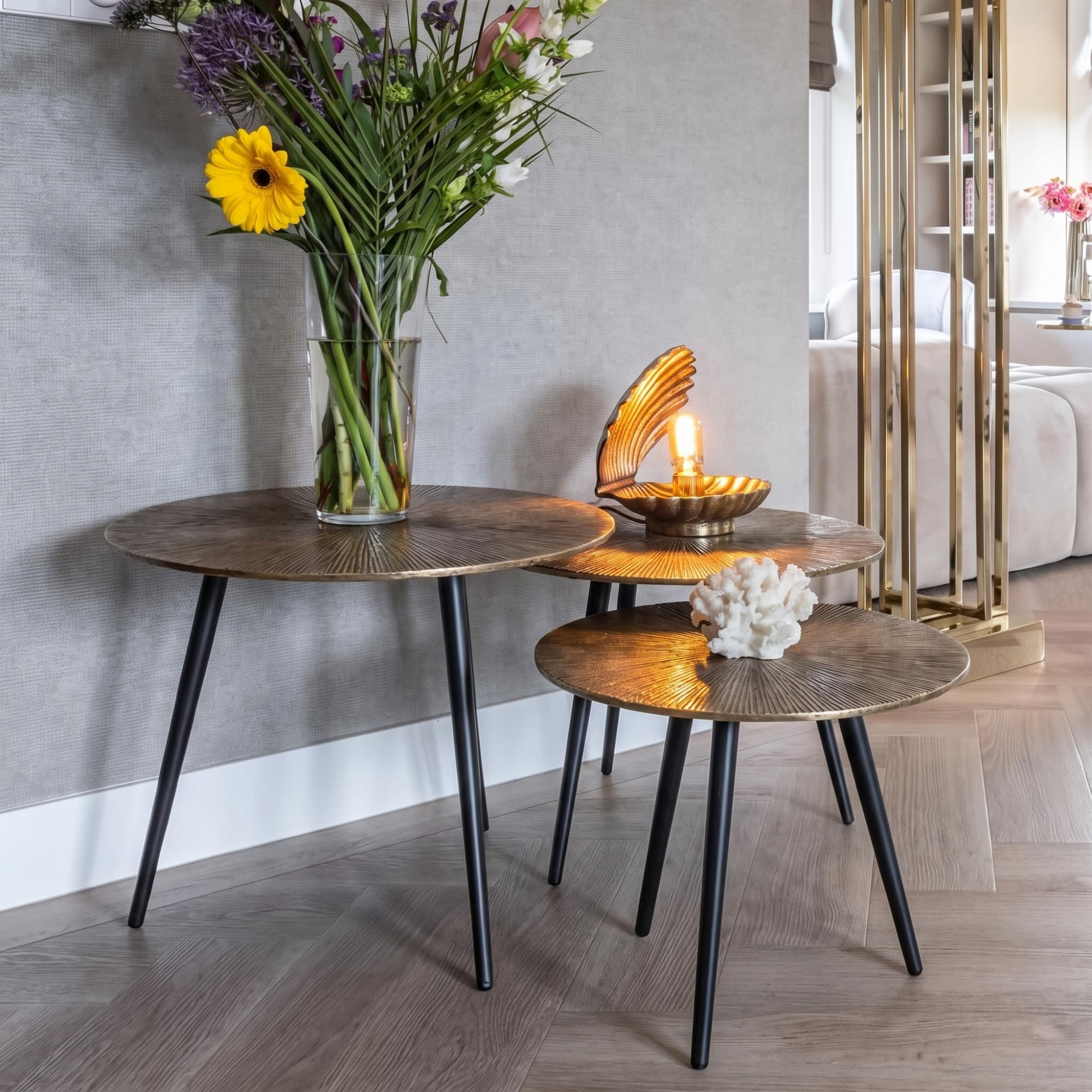 Villisca Side Table - Set of 3 - Round - Champagne Gold and Black - Aluminium