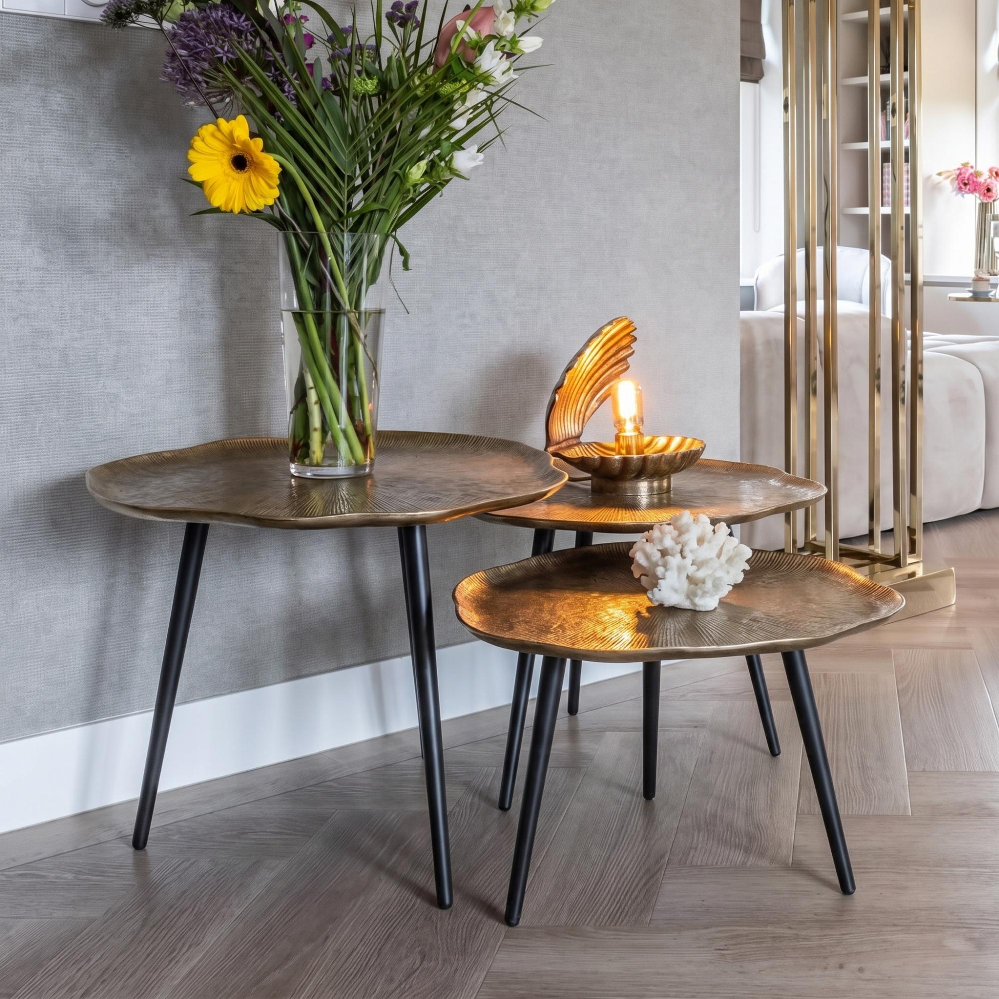 Volenta Side Table - Set of 3 - Abstract - Champagne Gold and Black - Aluminium