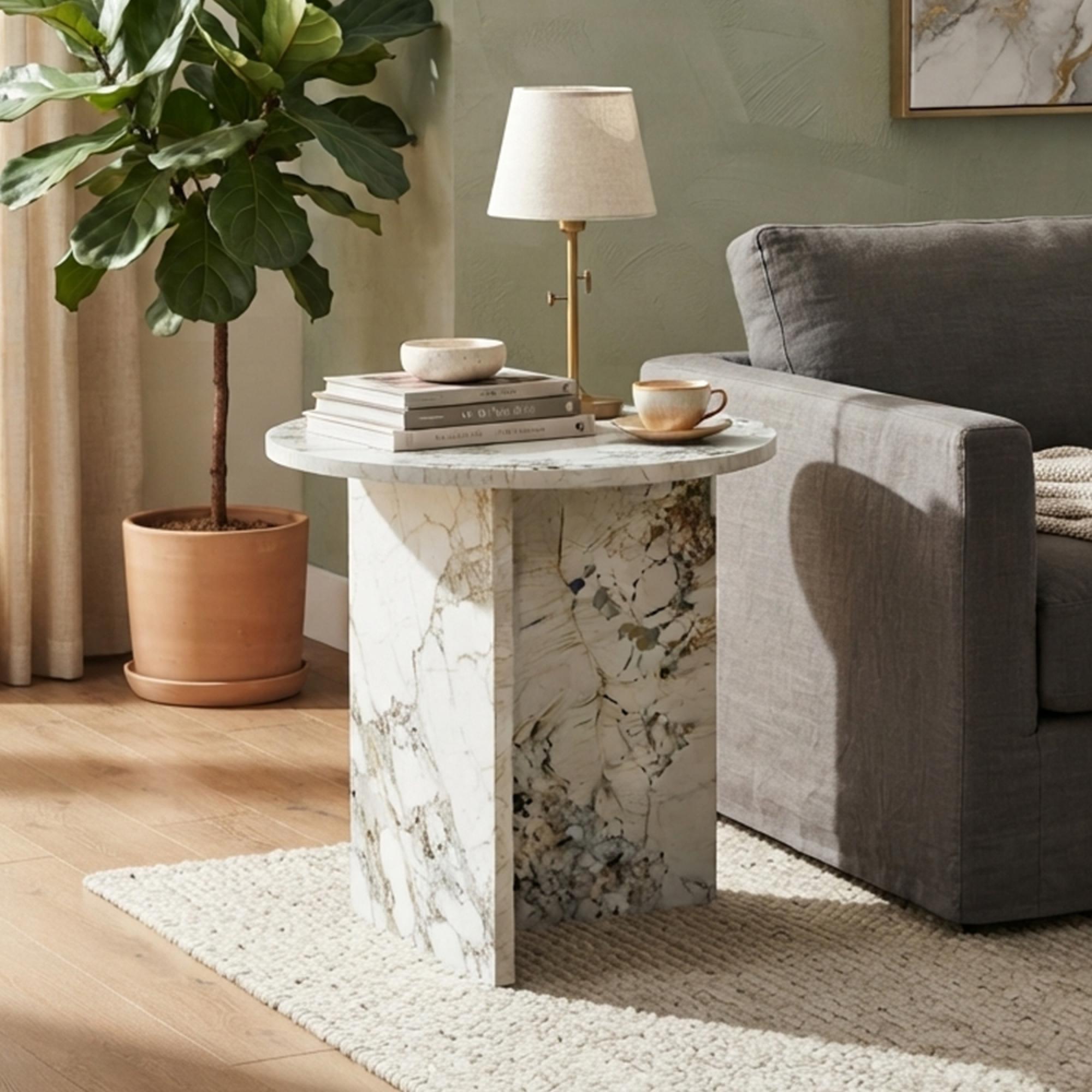 Aura Side Table - Round - Pandora - Marble Effect