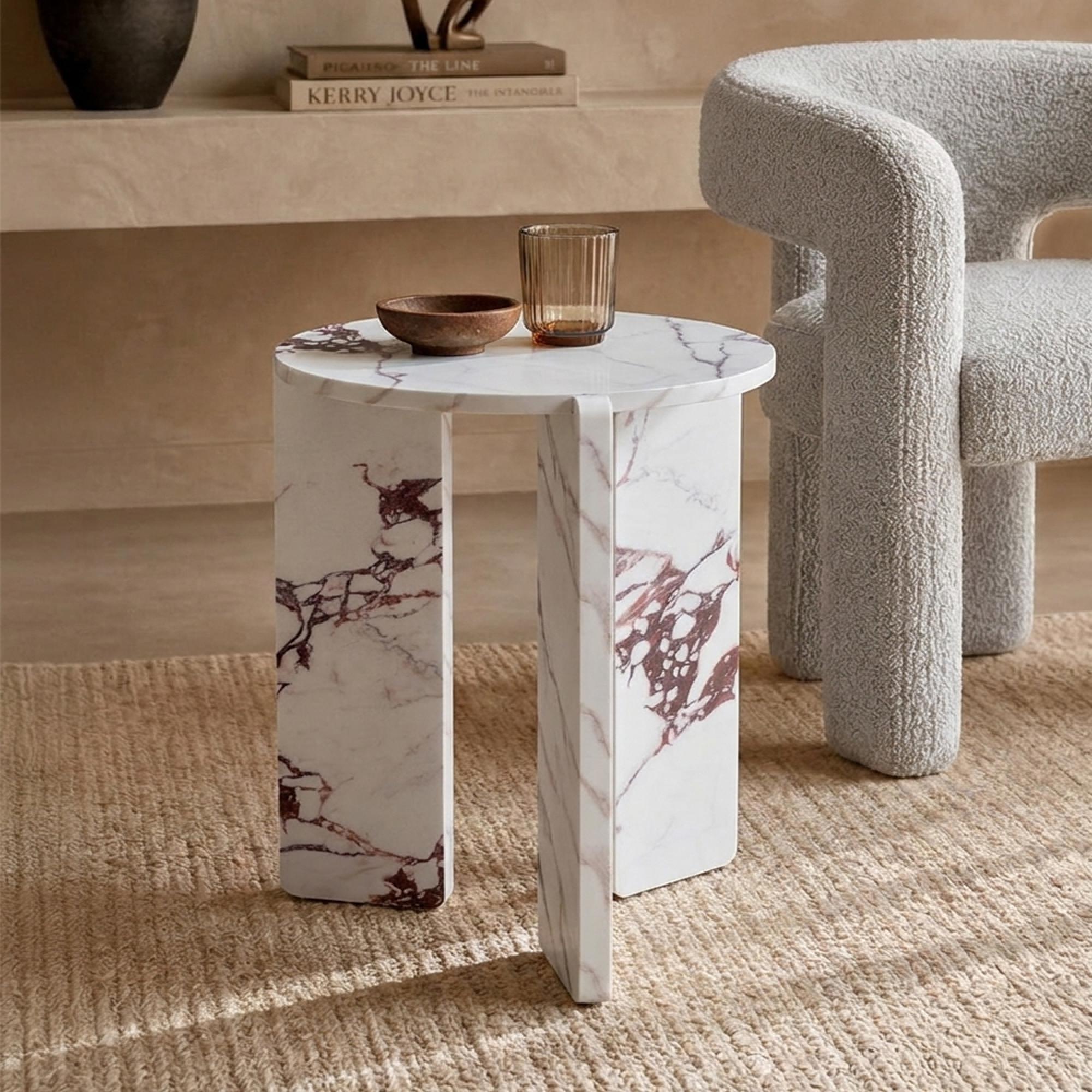 Halo Side Table - Round - Violetta - Marble Effect