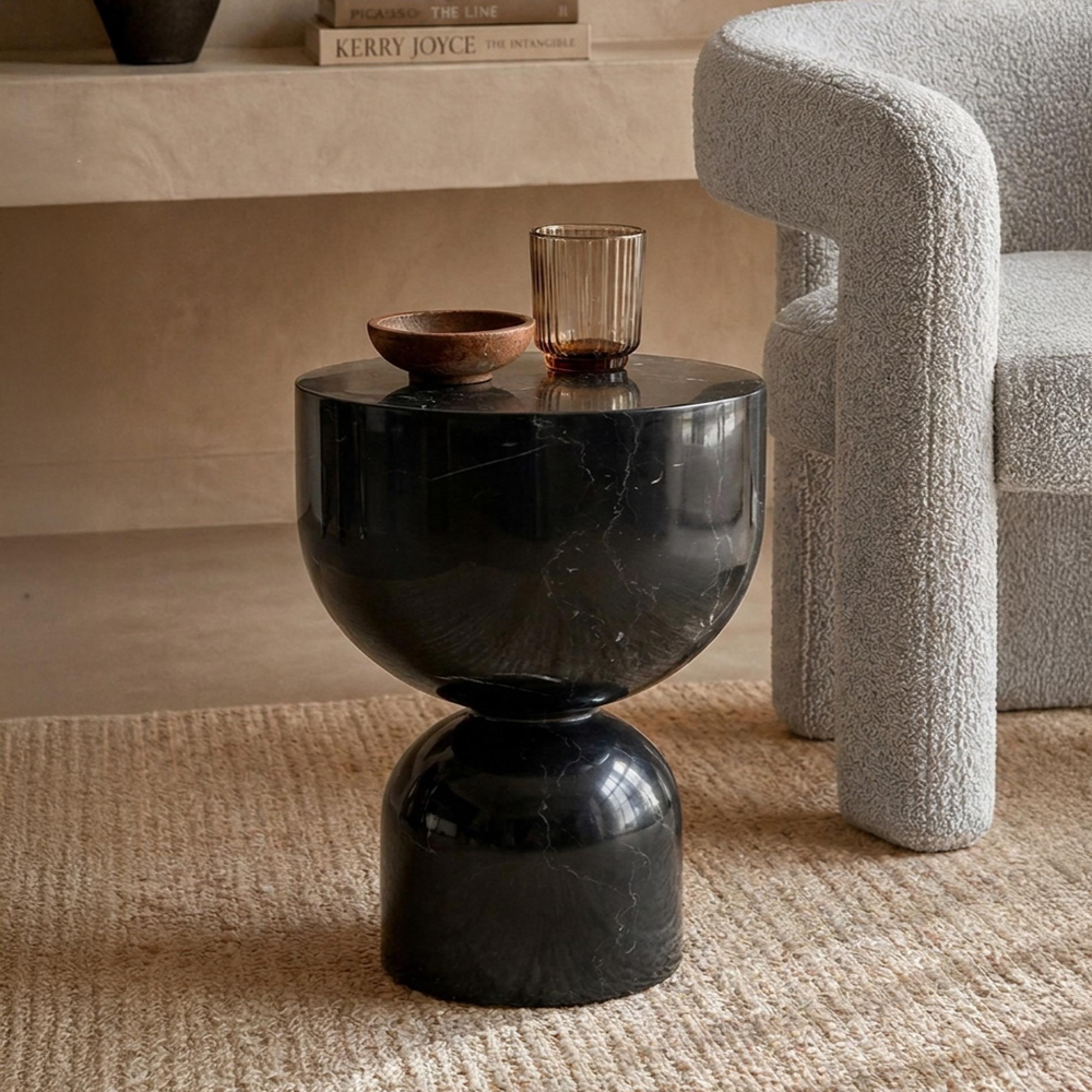 Pepper Side Table - Round - Column Base - Black - Marquina Marble