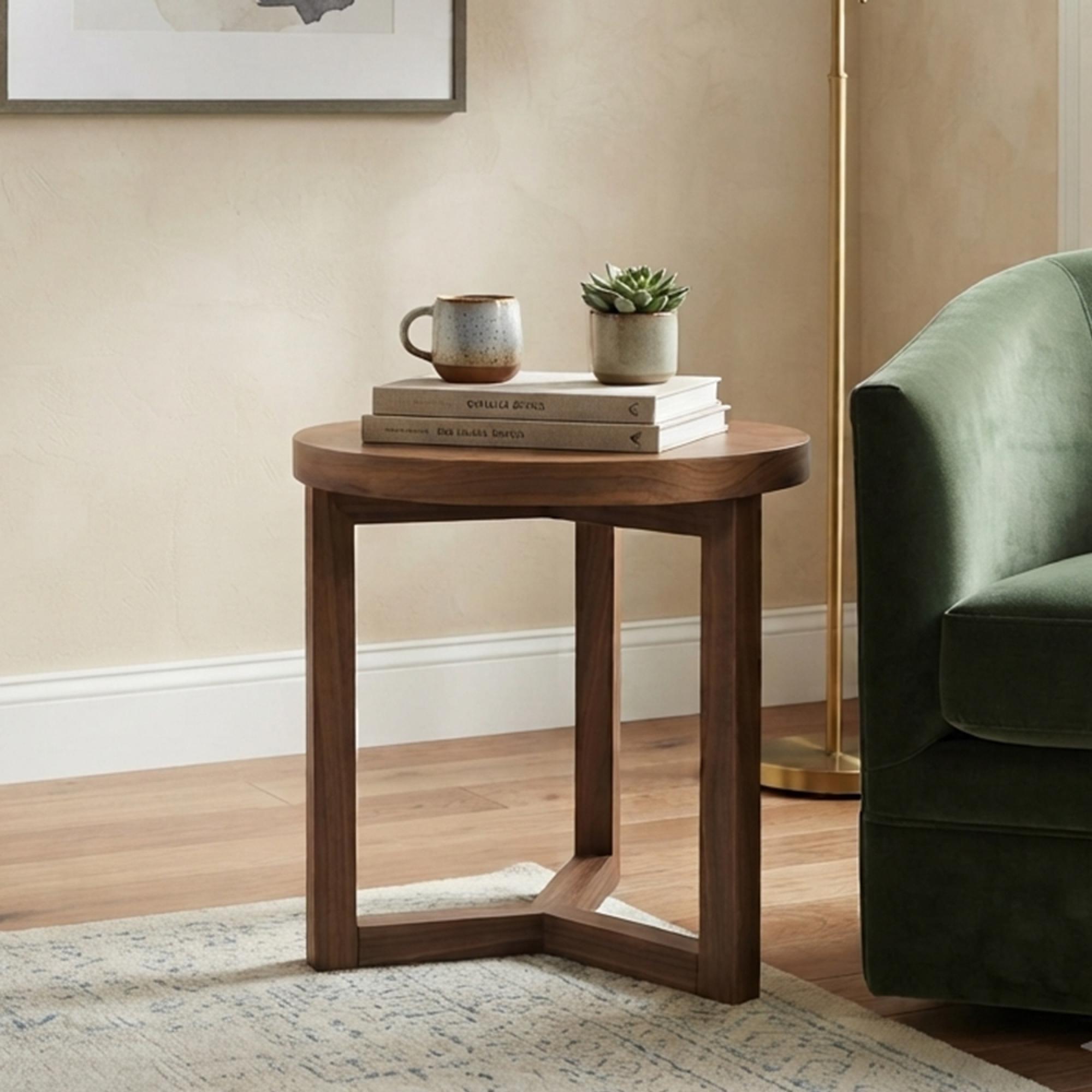 Iris Lamp Table - Round - Walnut - Wood