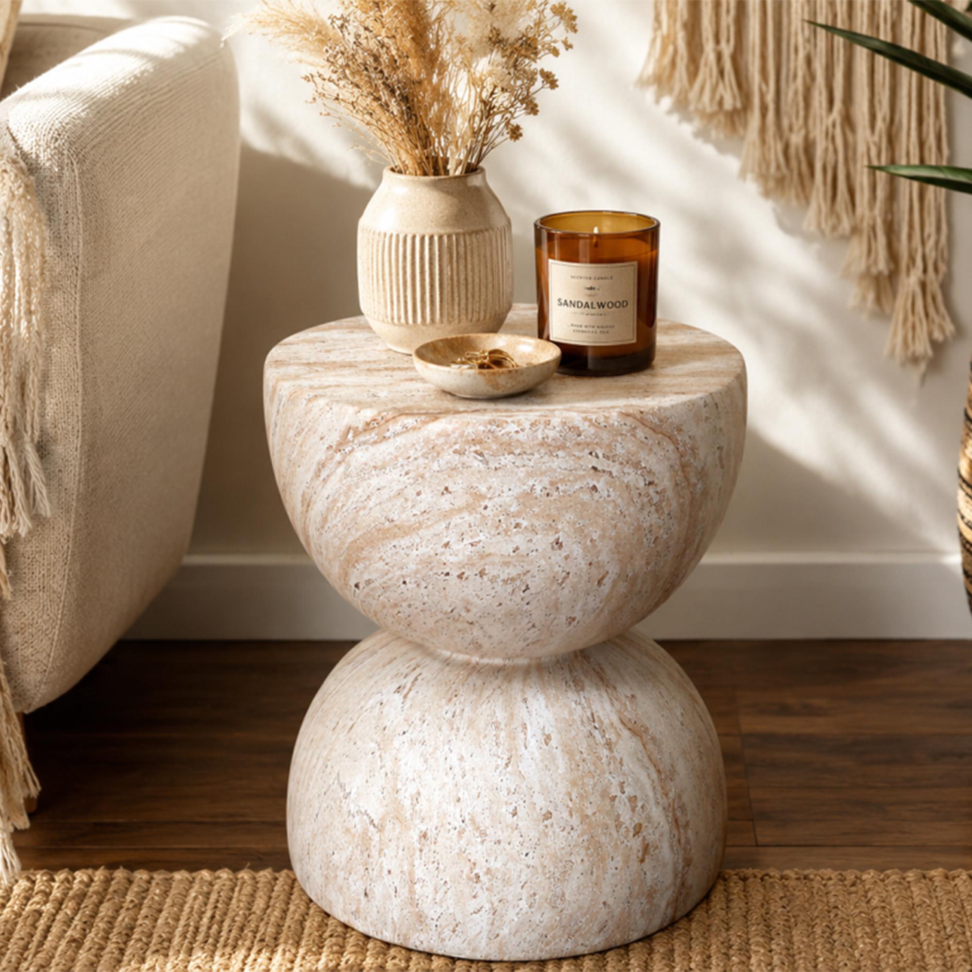 Side Table - Round - Natural Stone Finish - 39cm
