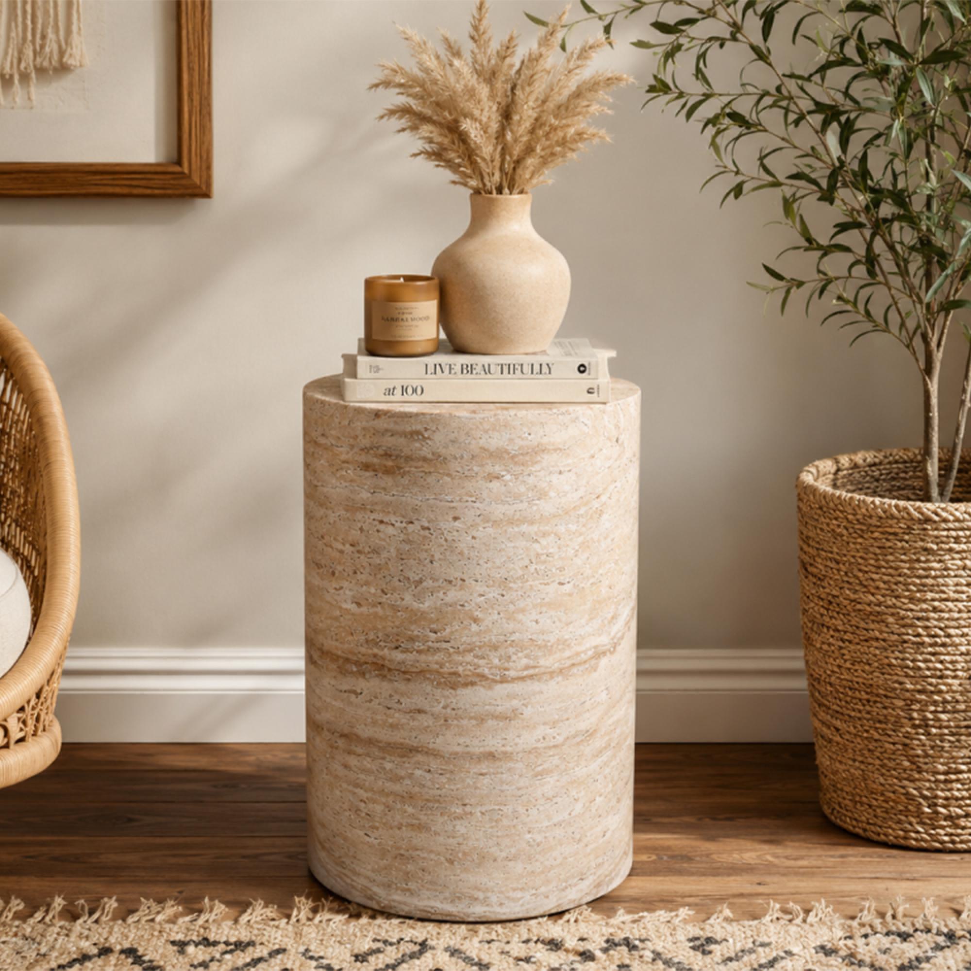 Column Narrow Table - Round - Small - Natural Stone Finish