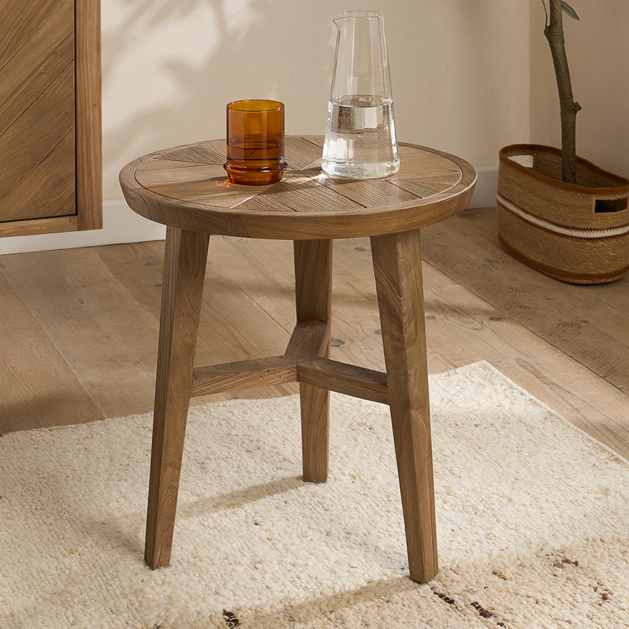 Sorrento Side Table - Round - Chevron - Elm Wood
