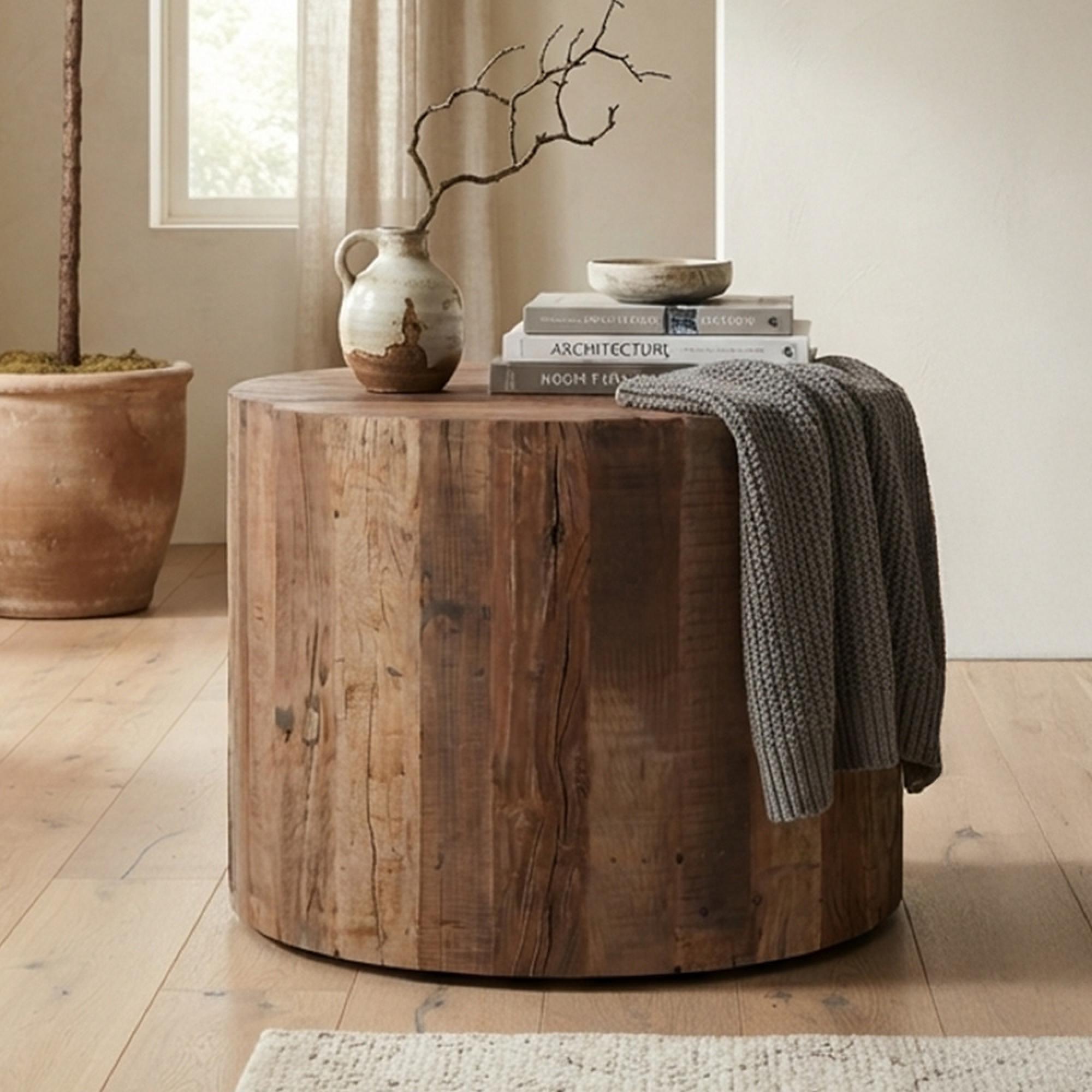 Bassano Side Table - Round - Large - Natural - Teak Wood