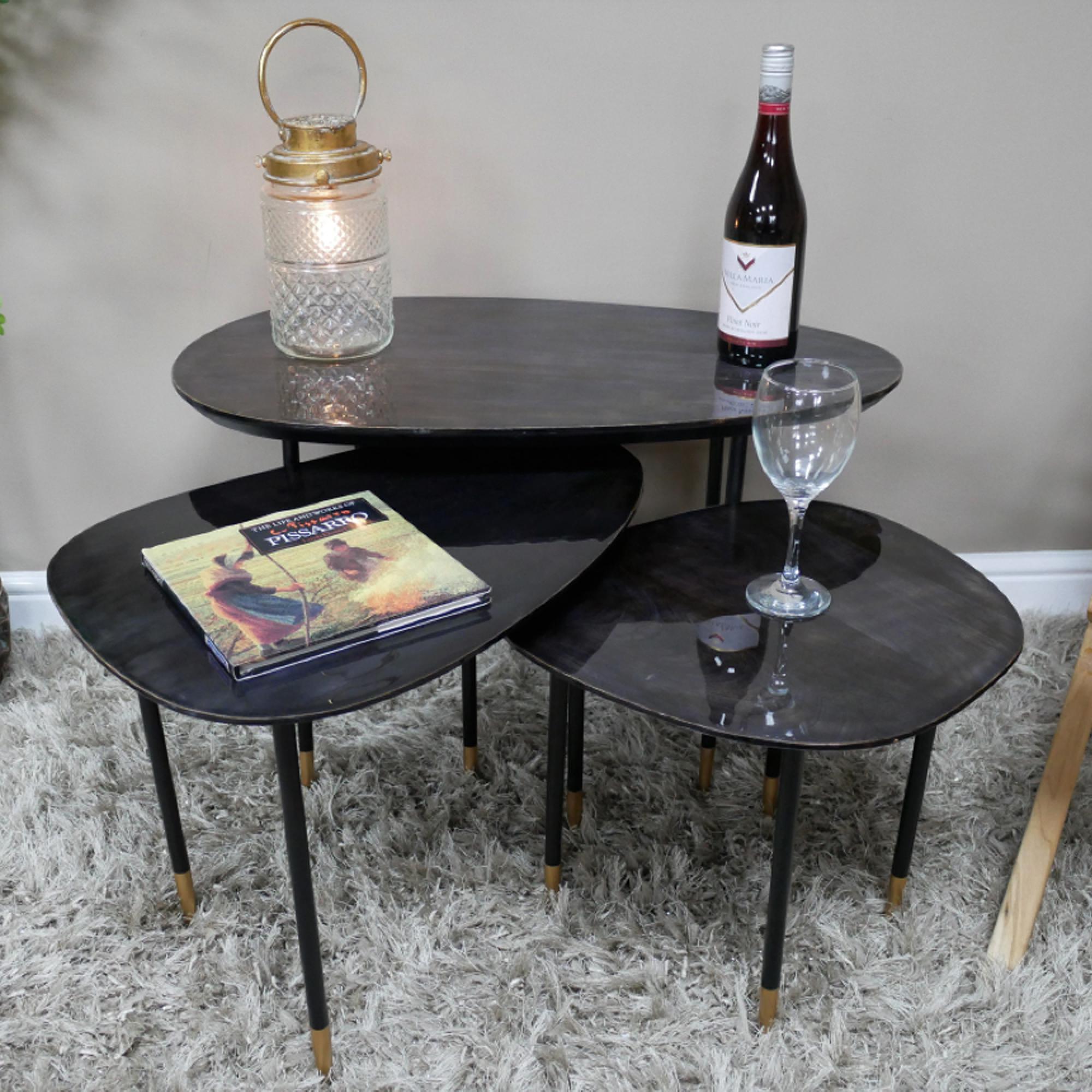 Side Table - 3 Tier - Abstract - Black - High Gloss